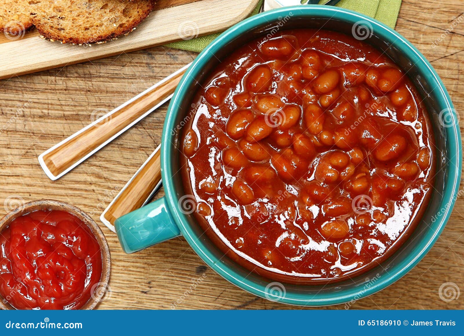 Bowl of Baked Beans and Ketchup at Table Stock Photo Image of pinto, bowl 65186910