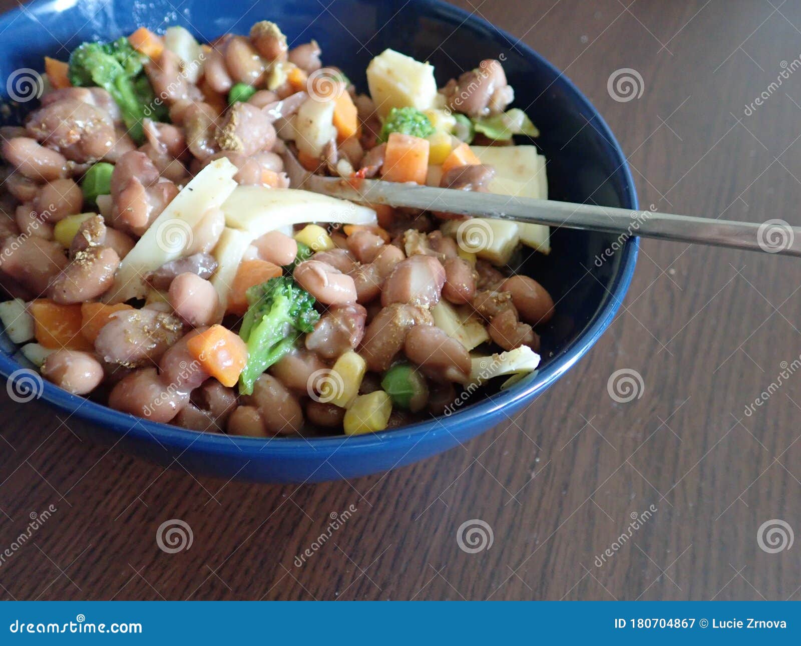 Bowl of Beans Vegetable Salad with Cheese Stock Image Image of food