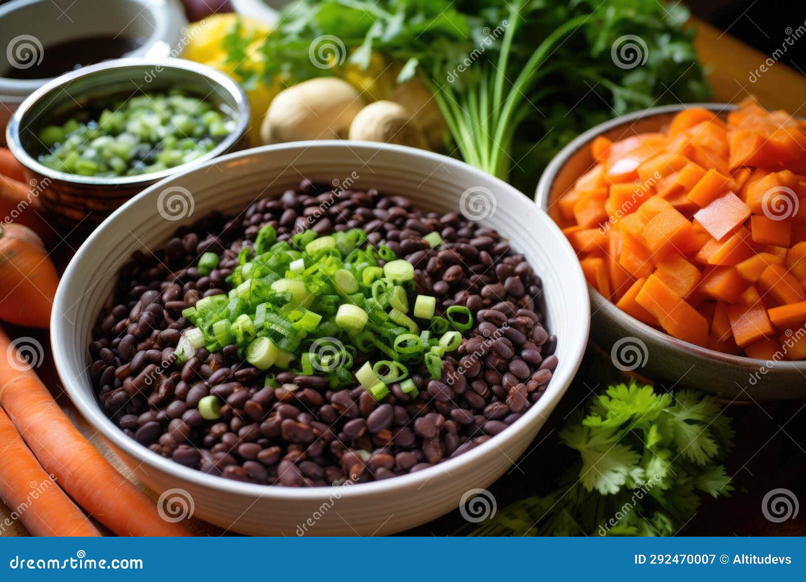 A Bowl of Black Beans and Chopped Vegetables for Feijoada Stock Image