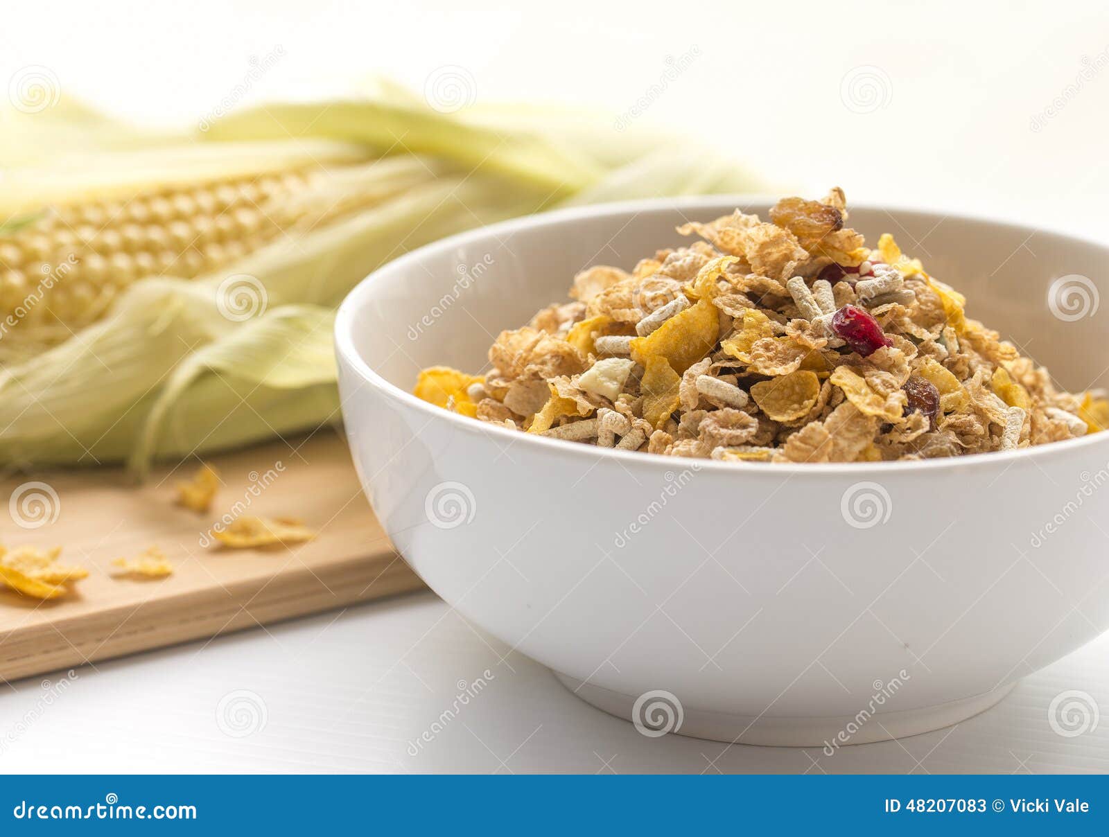 Bowl Of Breakfast Cereal And Corn Cob. Stock Photo - Image: 48207083