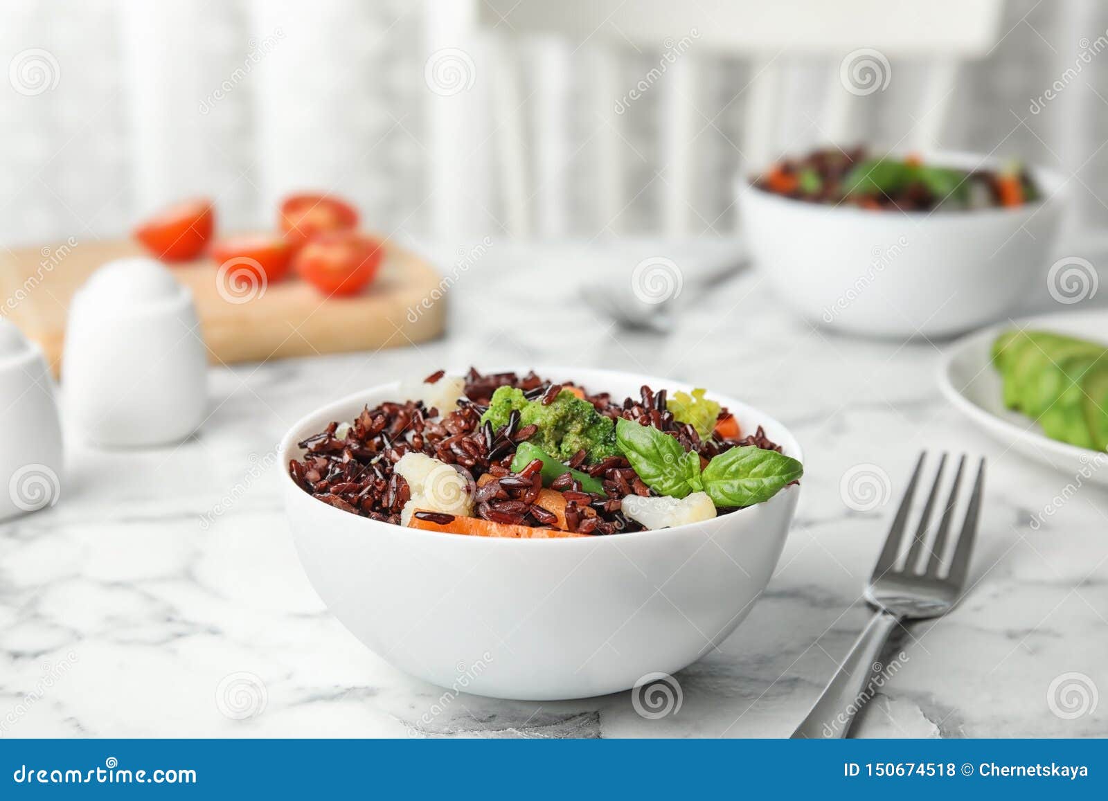 Bowl of Brown Rice with Vegetables Stock Photo Image of cereal, fork