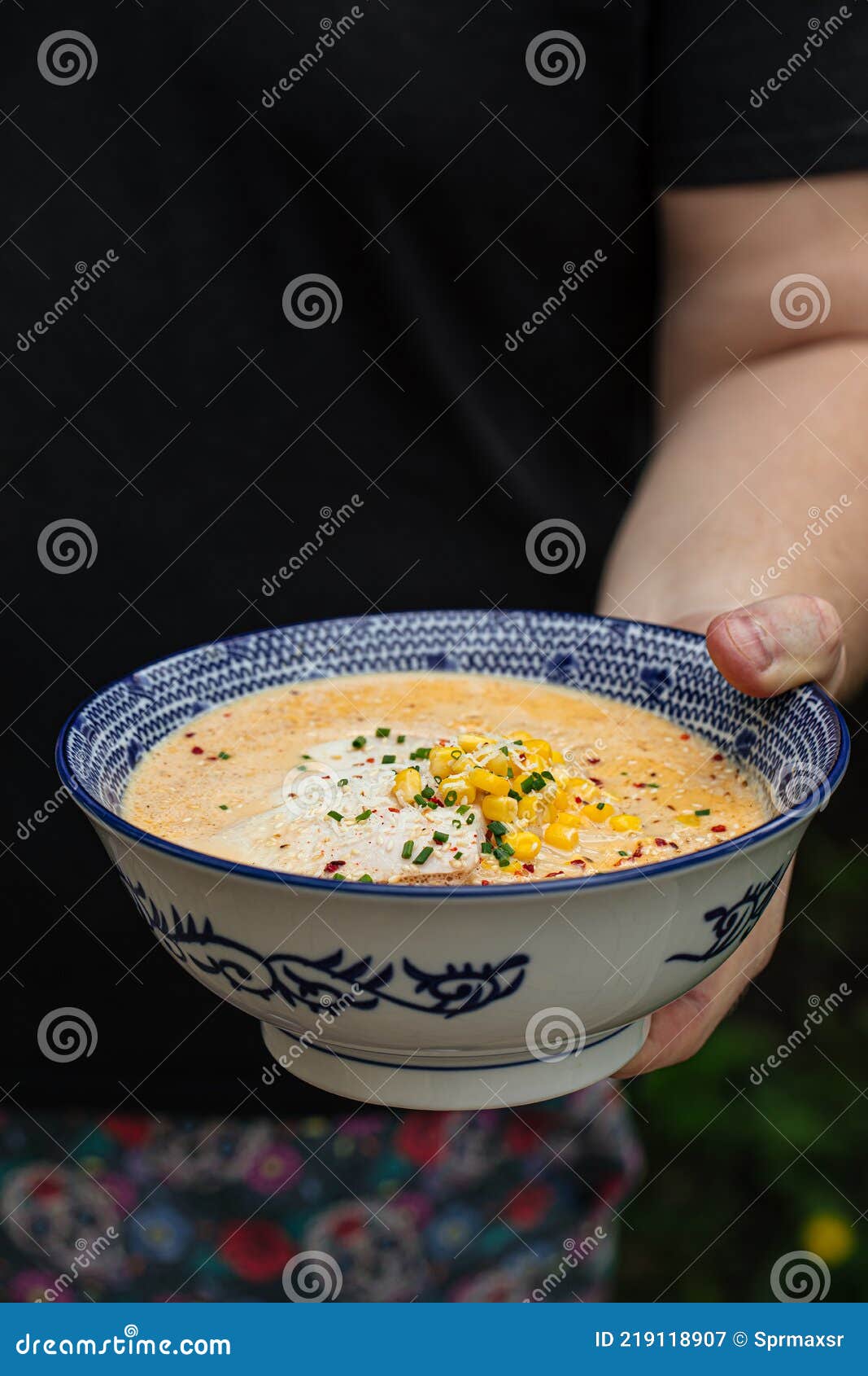 Bowl of Cheese Ramen Noodle Soup with Corn Stock Image Image of