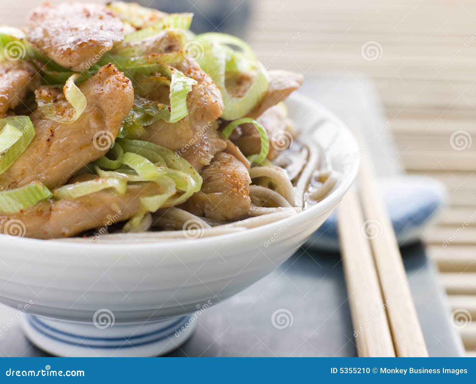 Bowl of Chicken and Leek Soba Noodles in Broth Stock Photo Image of