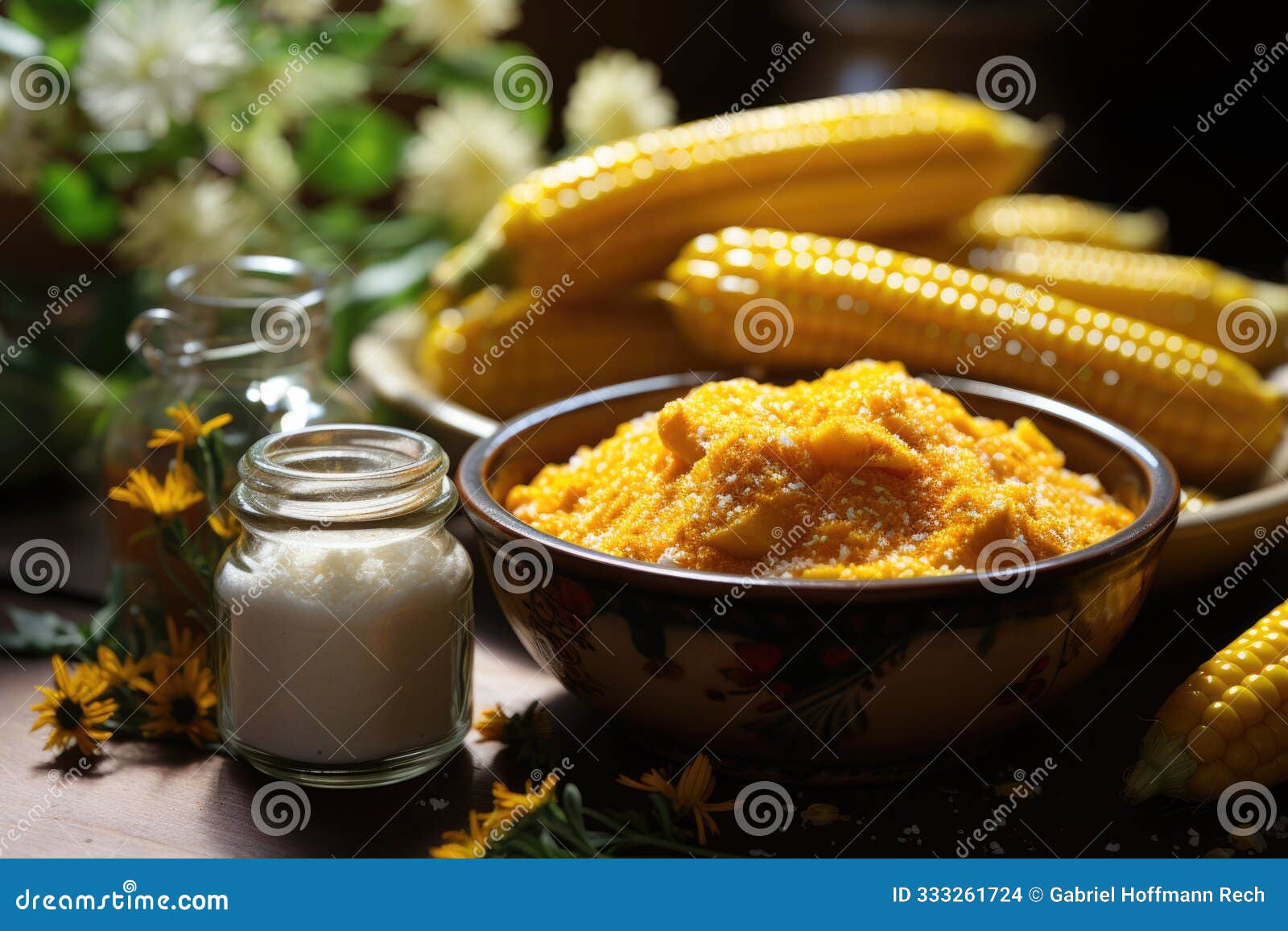 bowl with corn jam called curau jimbele or canjica decorated with cinnamon