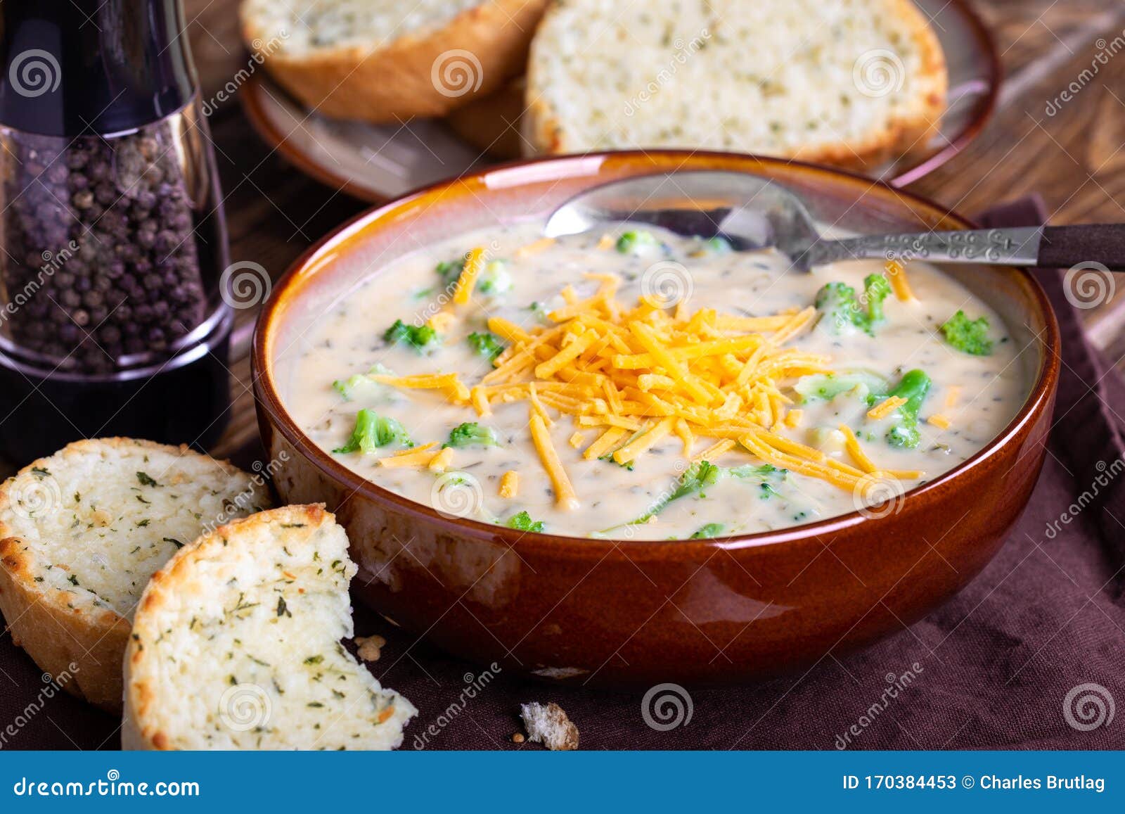 Bowl Of Creamy Broccoli Cheddar Soup Stock Image Image Of Broccoli Cheesy 170384453