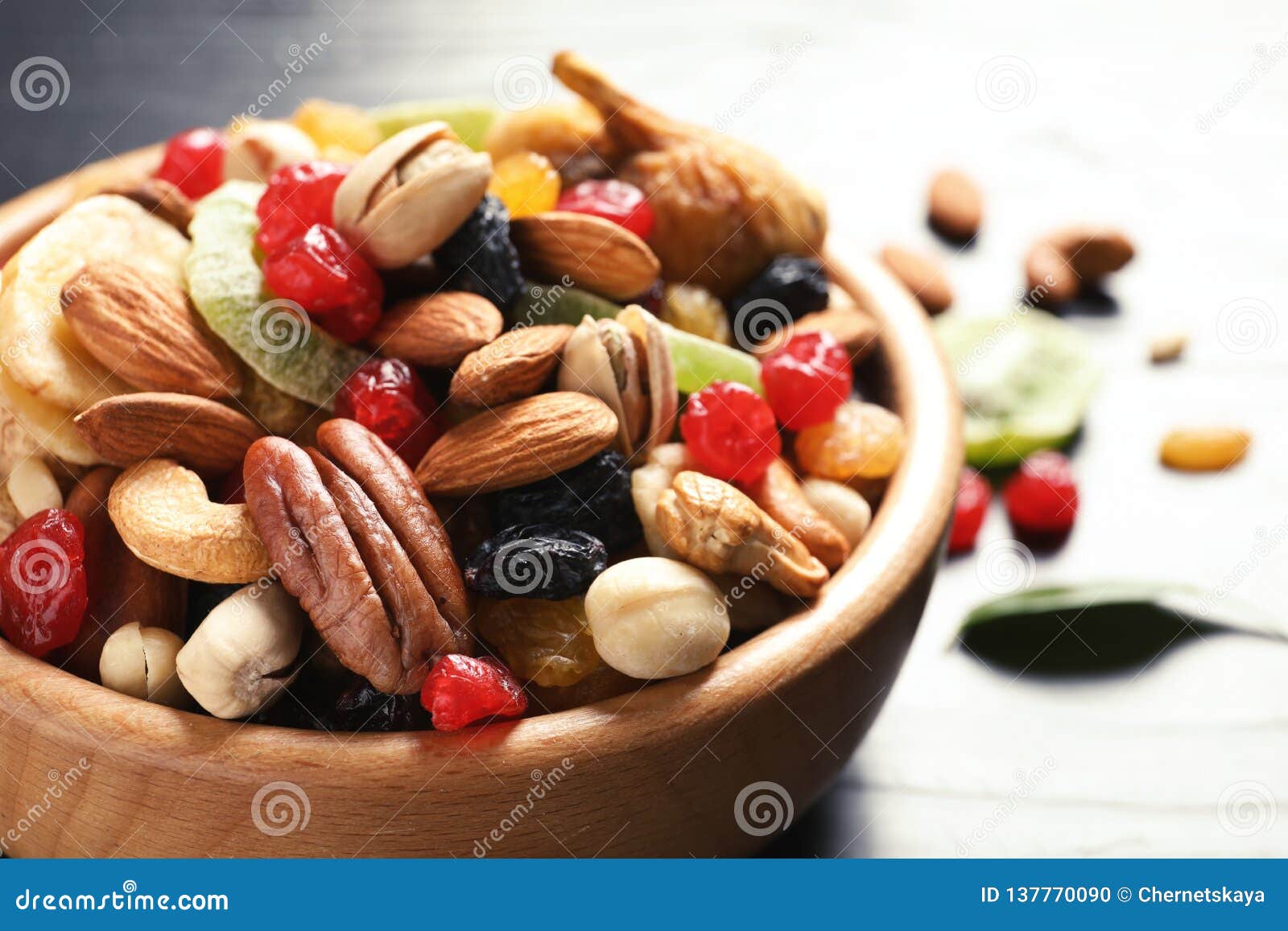 Bowl with Different Dried Fruits and Nuts on Table Stock Photo Image