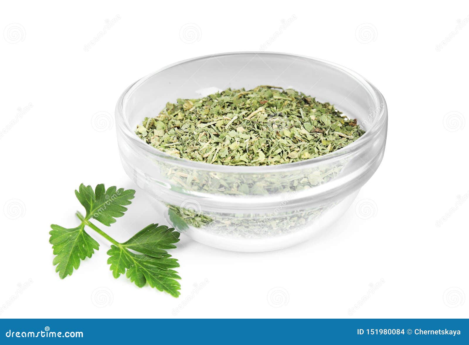Bowl With Dried Parsley And Fresh Twig Stock Photo Image of flakes