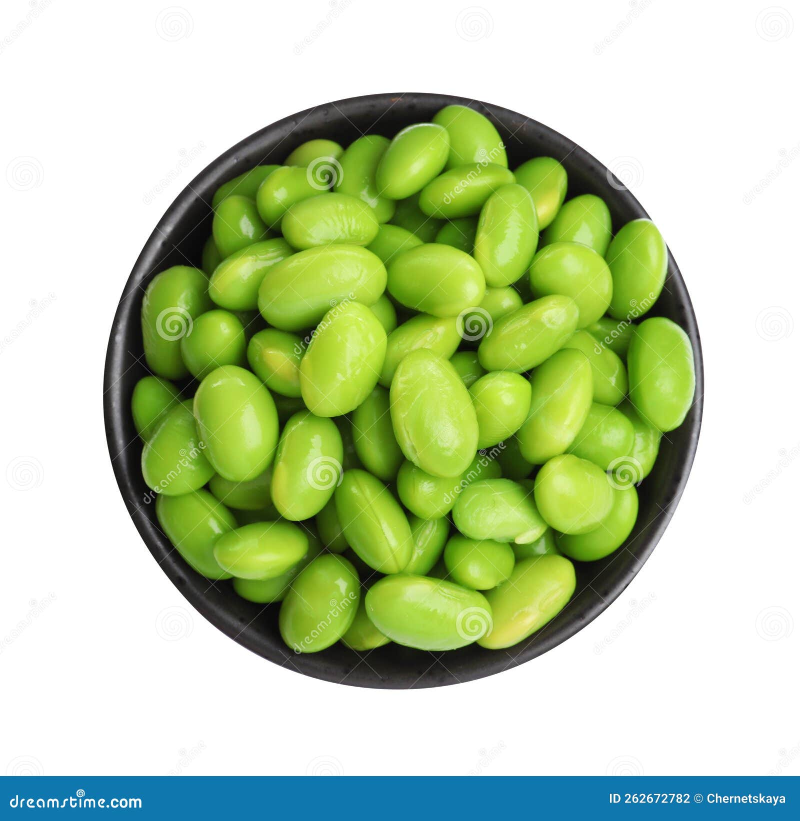 Bowl with Fresh Edamame Soybeans on White Background, Top View Stock ...