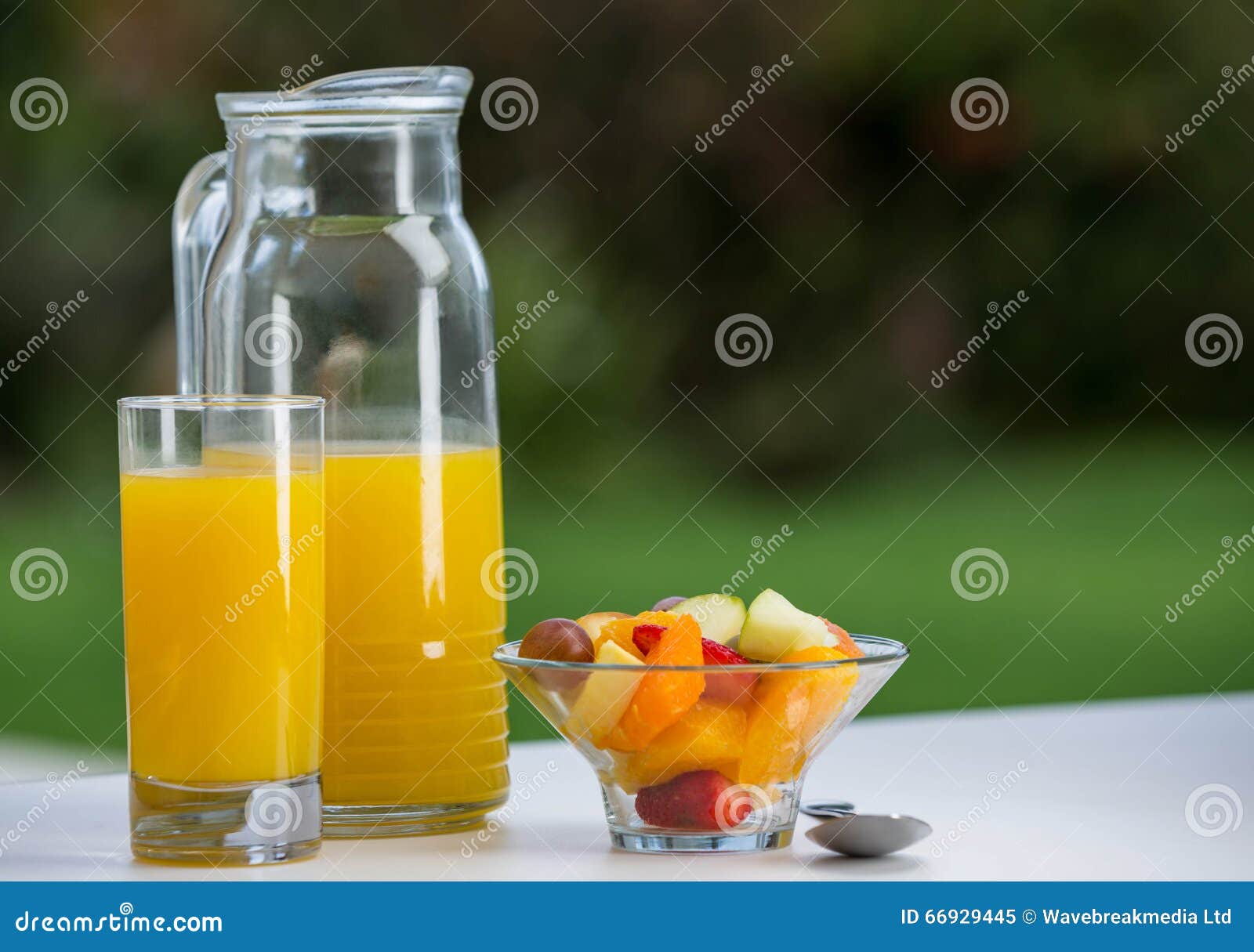Bowl of Fruit Salad with Orange Juice Stock Image Image of morning