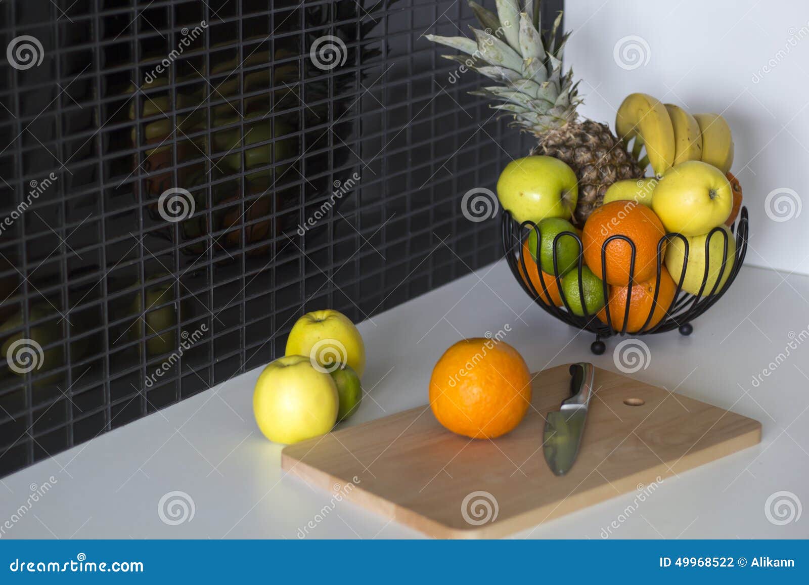 A Bowl with Fruits on Table in the Kitchen Stock Photo Image of food