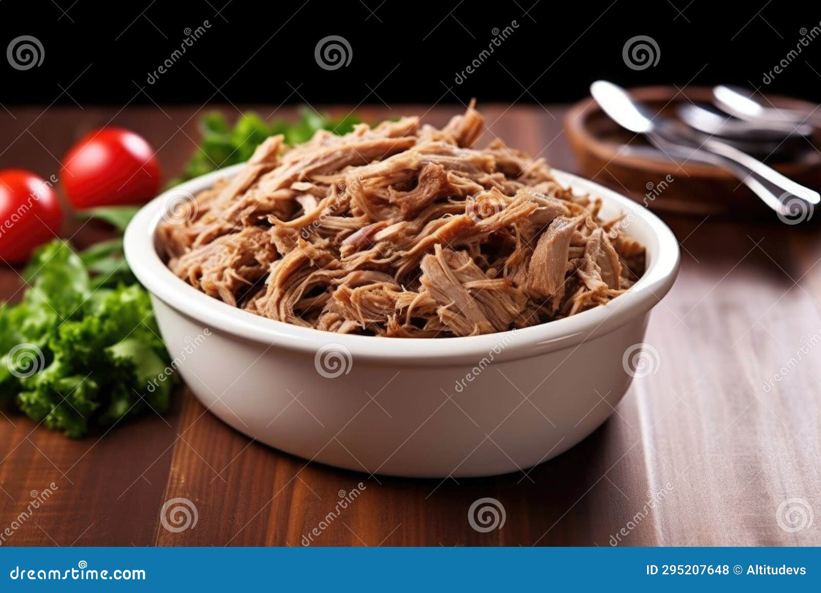 A Bowl Full of Pulled Pork Ready To Serve with Vinegar Sauce Stock