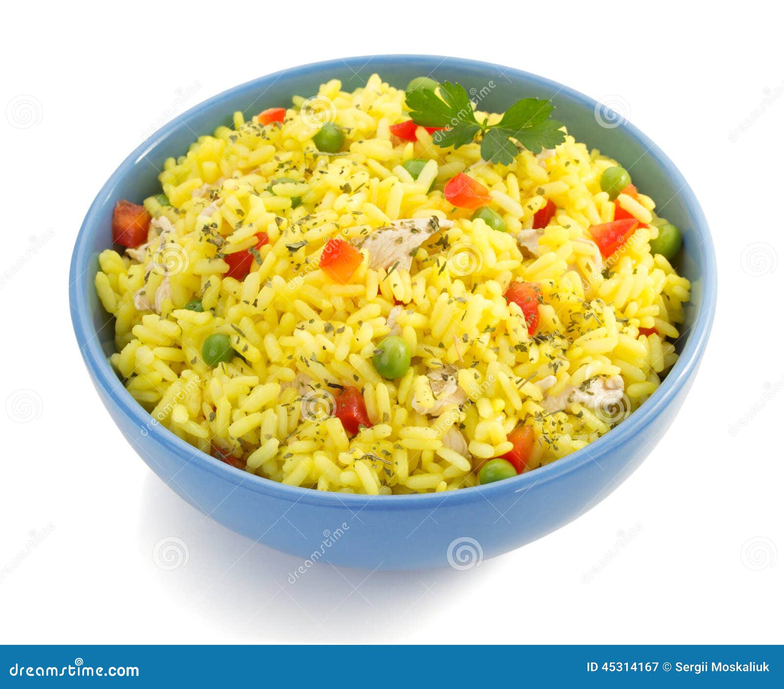 Bowl full of rice on white stock image. Image of salad 45314167