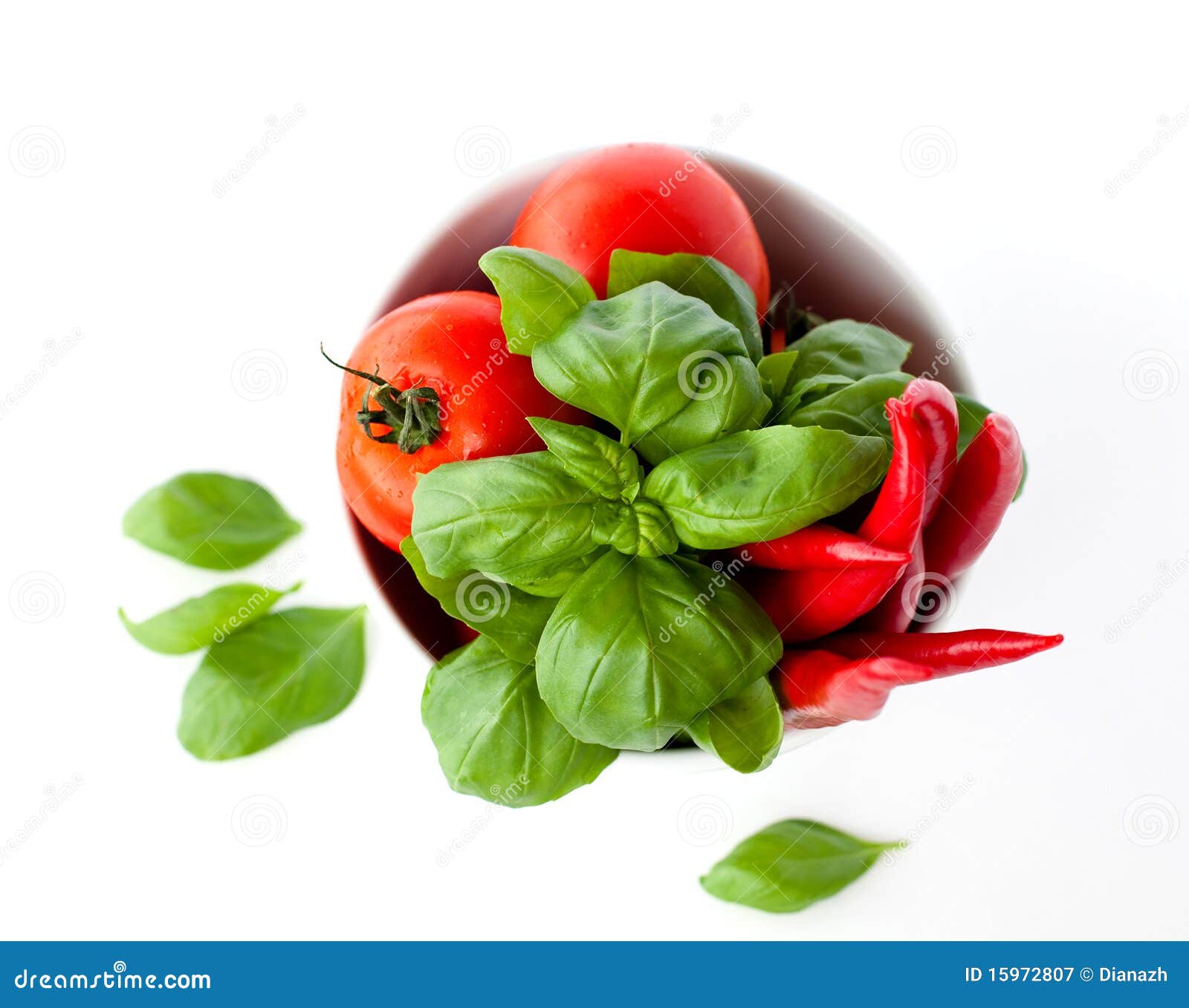 A Bowl Full of Tomatoes, Pepperoni and Basil Stock Image Image of