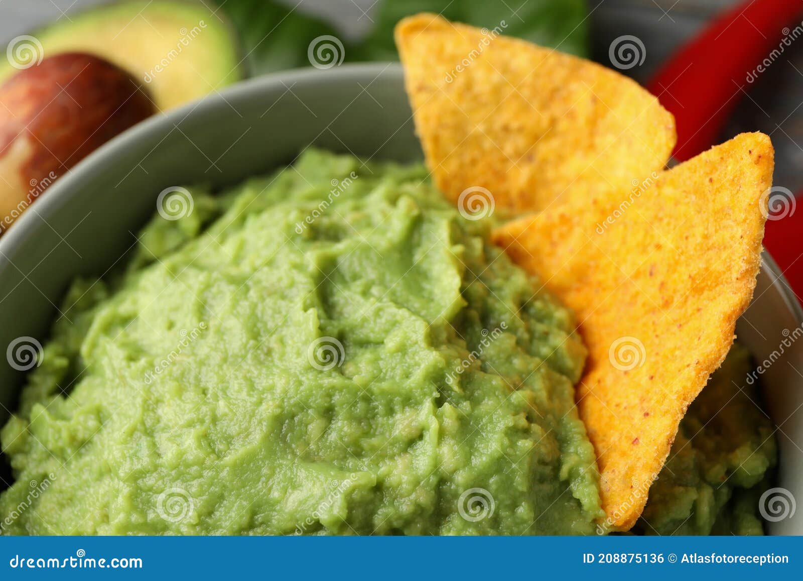 Bowl with Guacamole and Chips, Close Up Stock Photo Image of bowl, fast 208875136