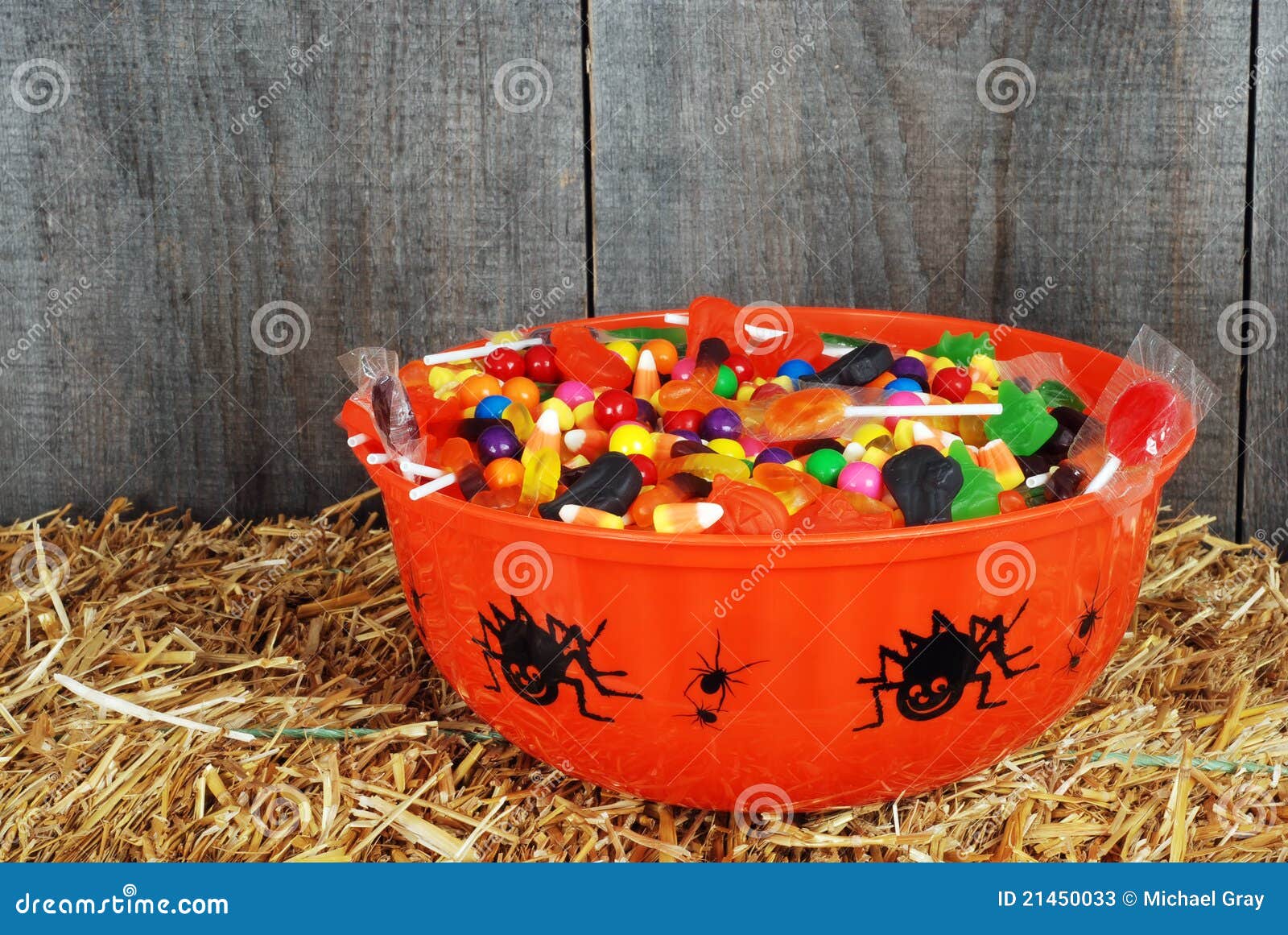Bowl of Halloween Candy on Straw Stock Image Image of mixed, lolly