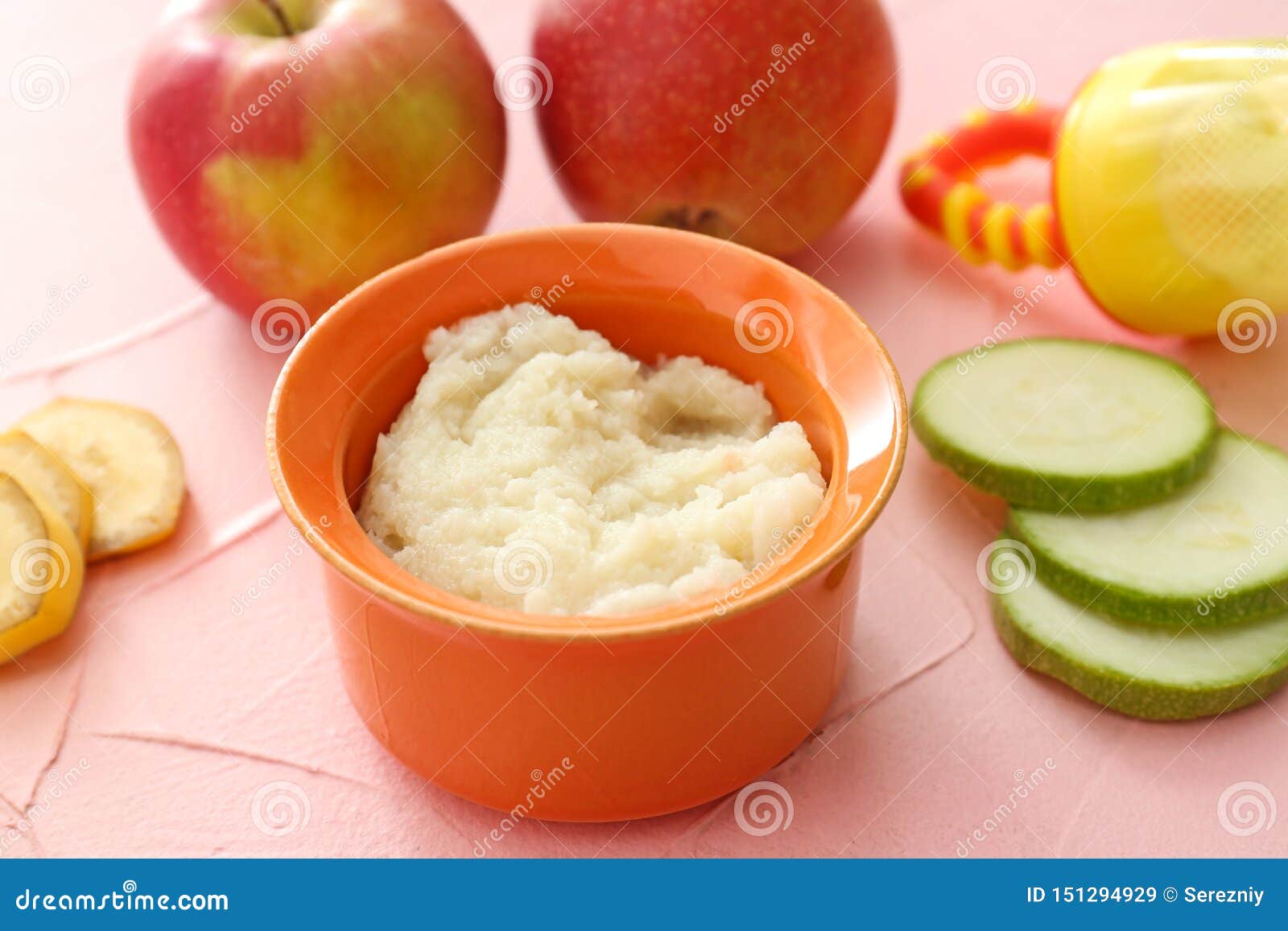 Bowl with Healthy Baby Food on Kitchen Table Stock Image Image of