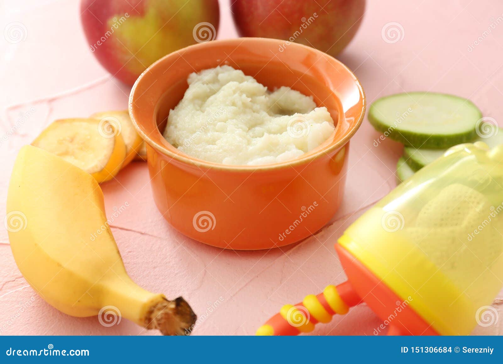 Bowl with Healthy Baby Food on Kitchen Table Stock Photo Image of