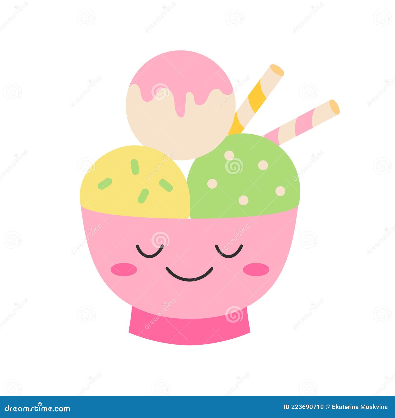 Balls Ice Cream In A Glass Container Vector Flat Style Stock