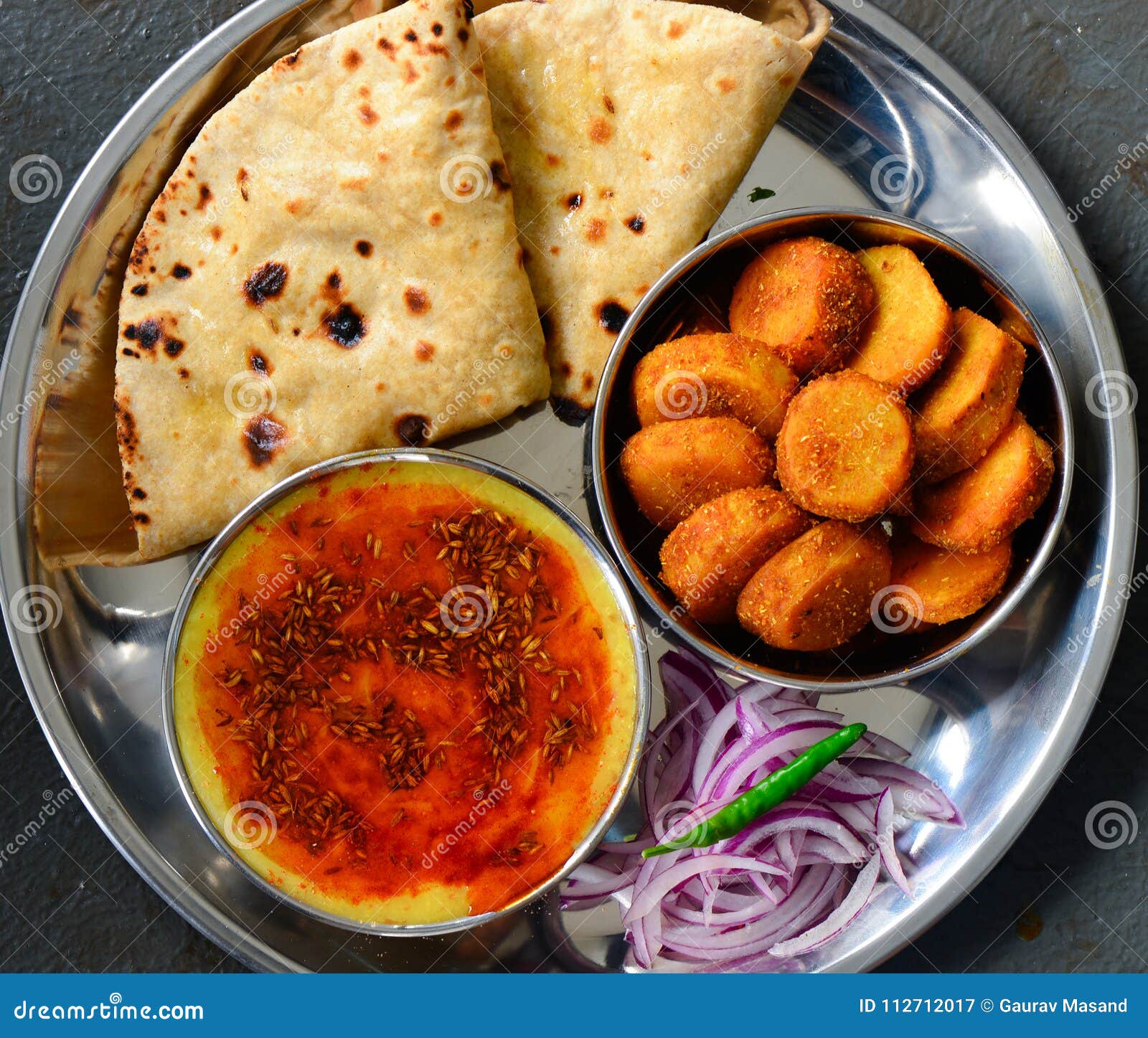 Indian Vegetarian Meal-dal Roti Sabji and Salad Stock Image - Image of