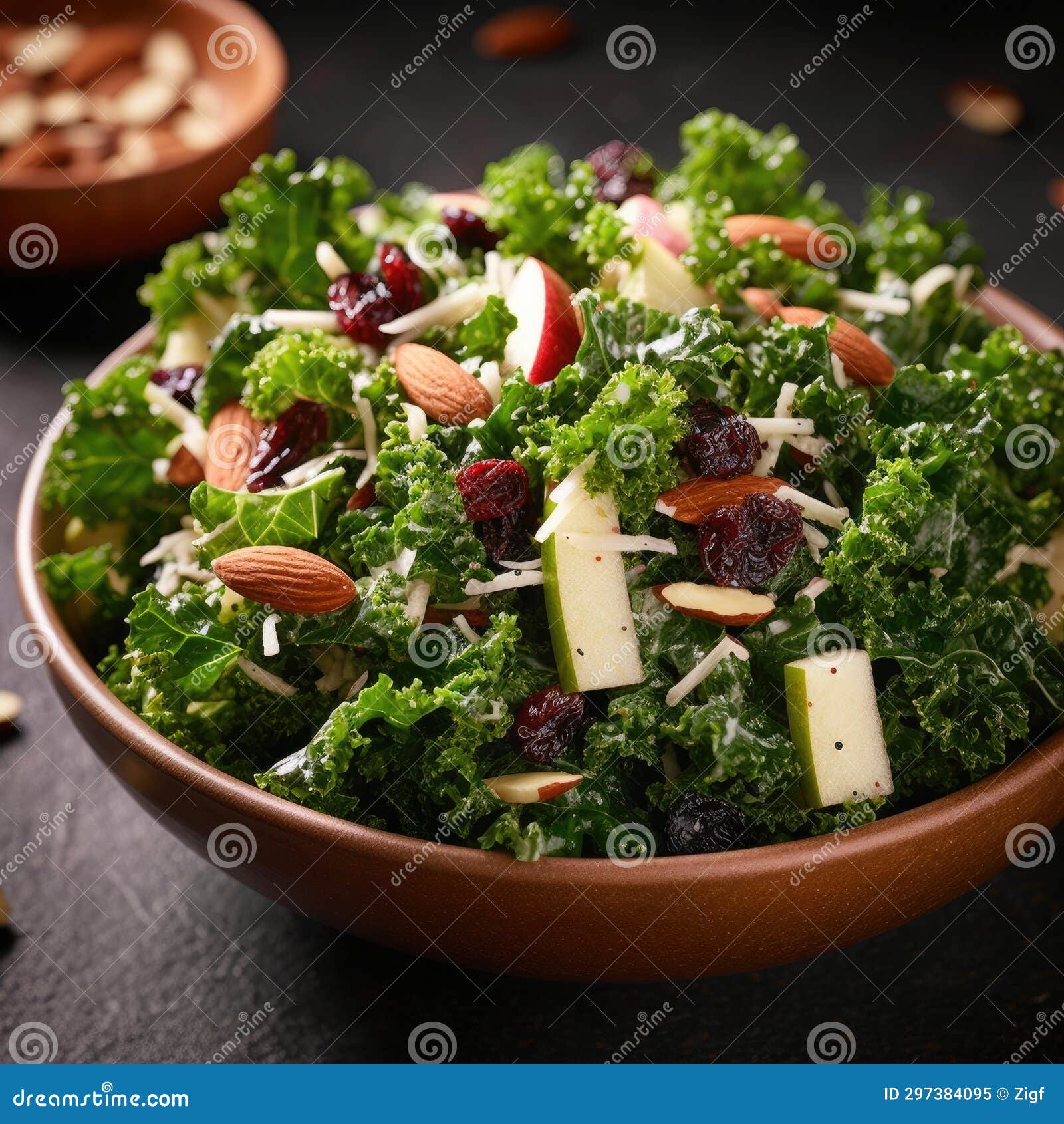Bowl of Kale Salad with Almonds and Cranberries Stock Illustration