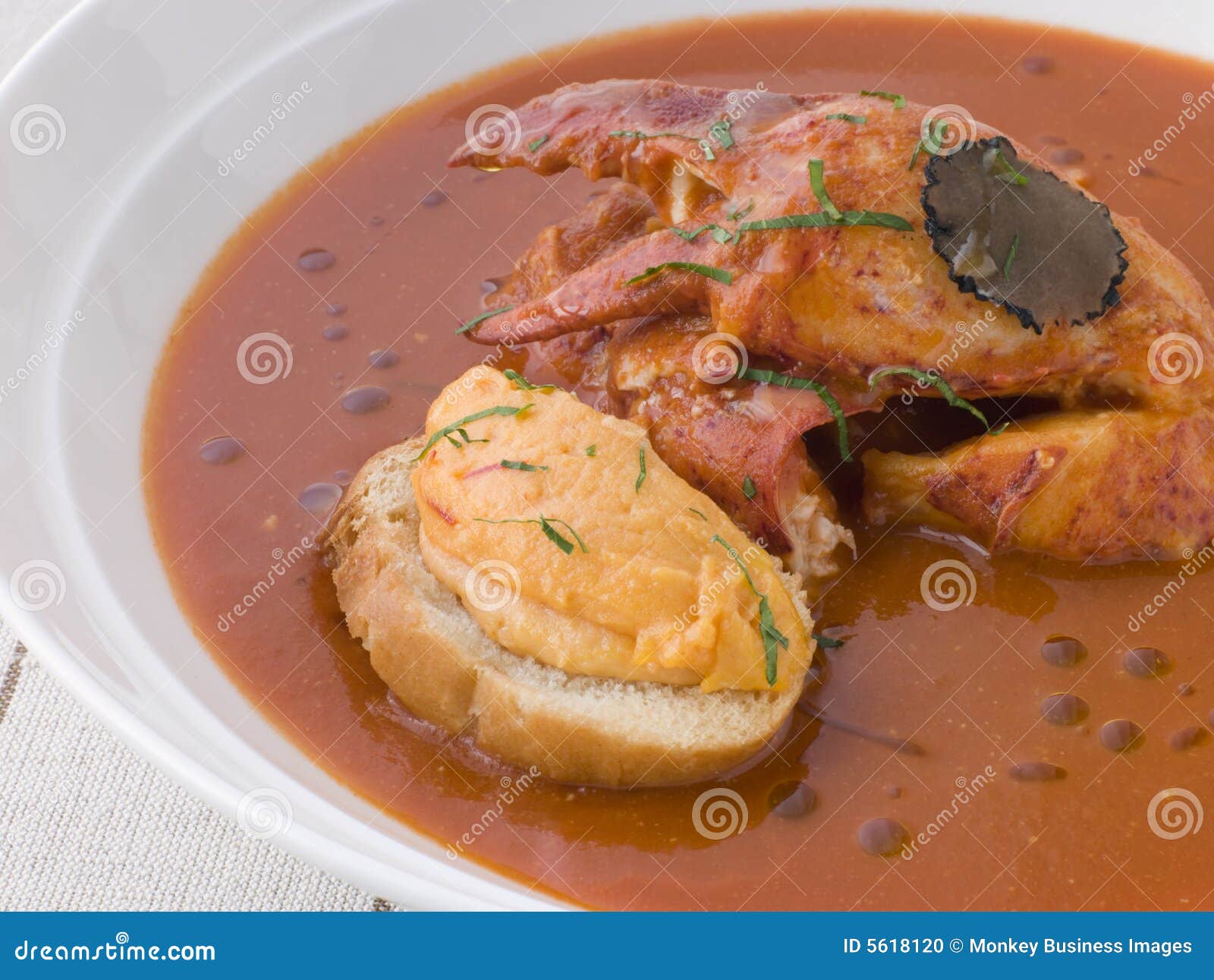 Bowl of Lobster Bisque Rouille Croute Stock Photo Image of seafood