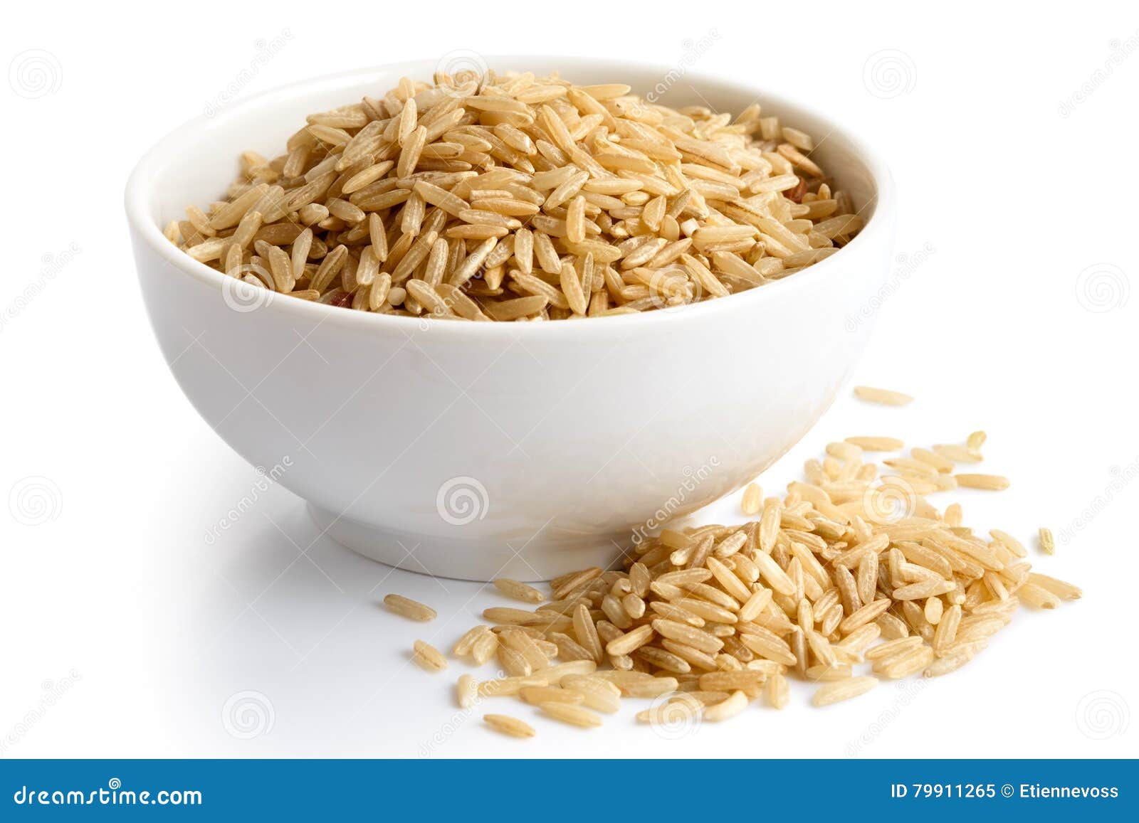 Bowl of Long Grain Brown Rice Isolated on White. Stock Image Image of