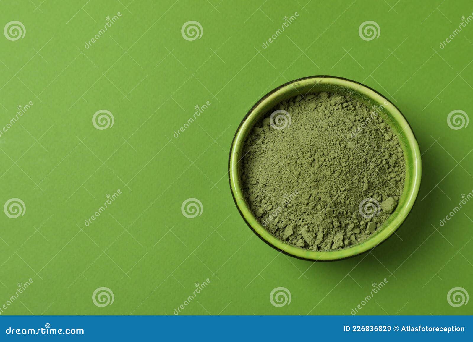 Bowl of Matcha Powder on Green Background Stock Image Image of