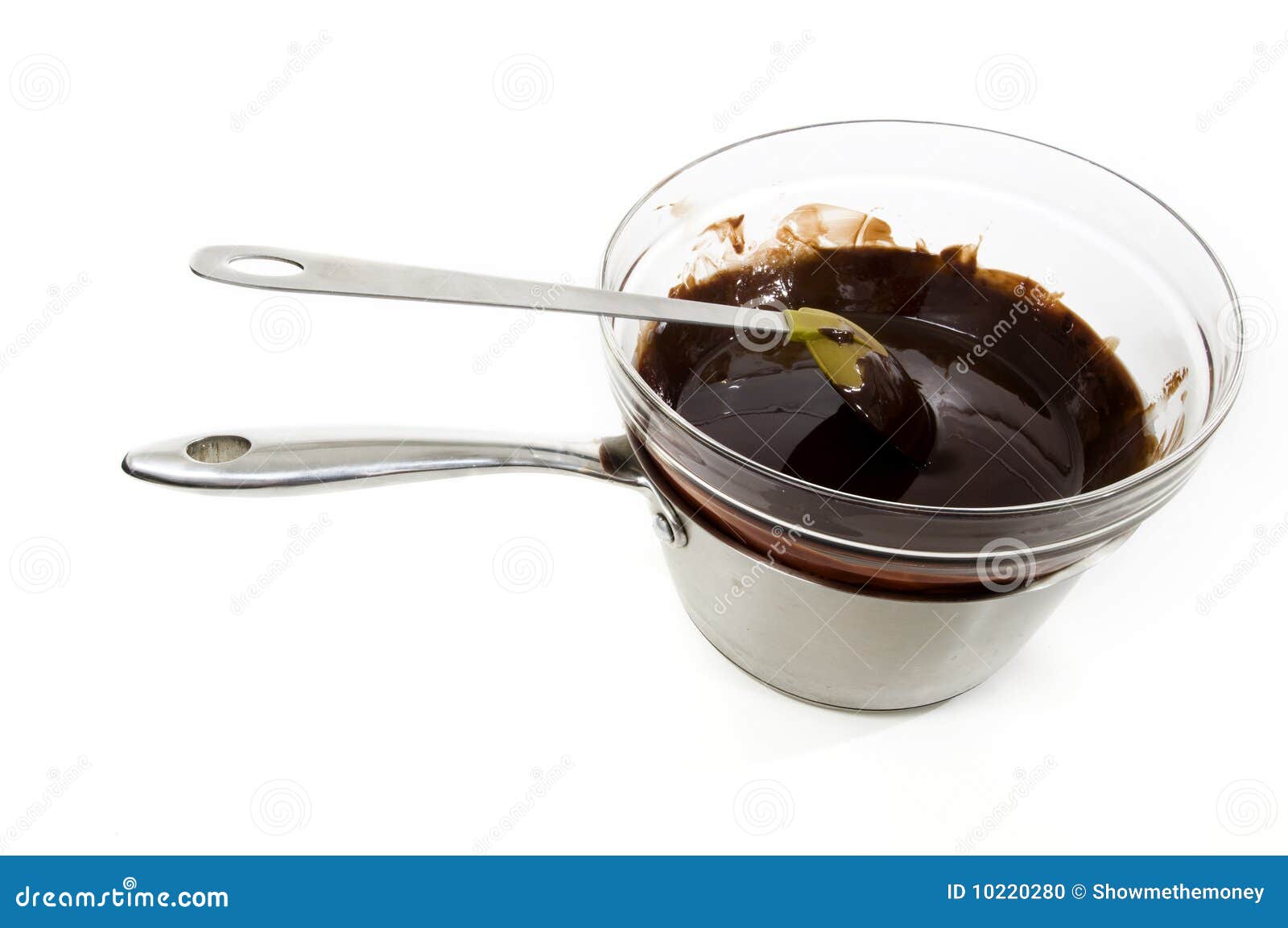 Bowl of melted chocolate stock photo. Image of spoon 10220280