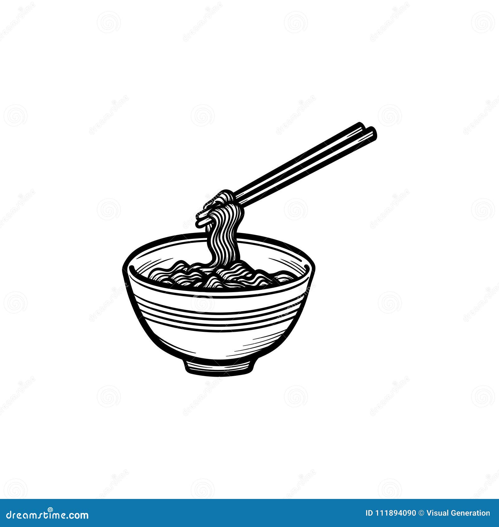 Bowl of noodles with pair chopsticks sketch icon Vector Image