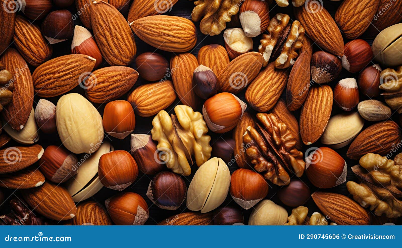 Bowl Nuts with Almonds, Walnuts, Pecans, Peanuts in Wooden Table