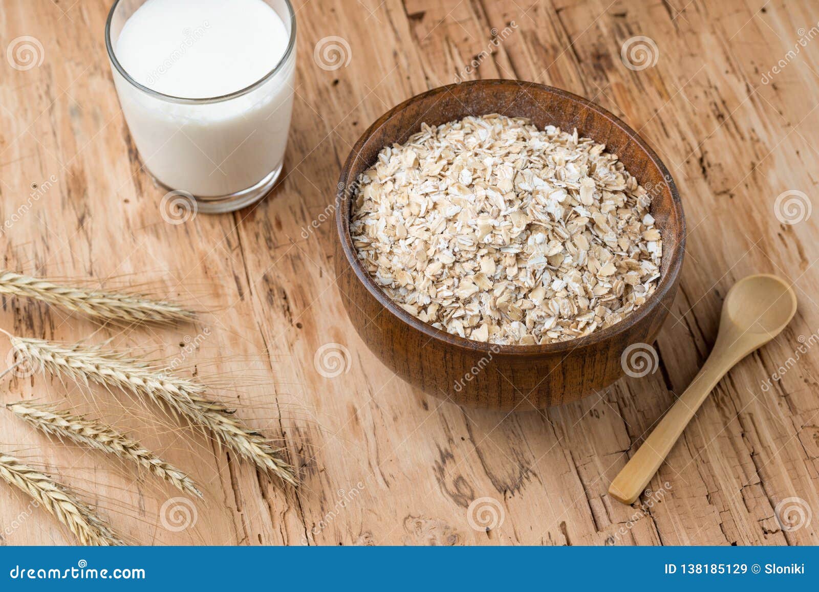 Bowl of Oats on a Old Wooden Background Stock Image - Image of closeup ...