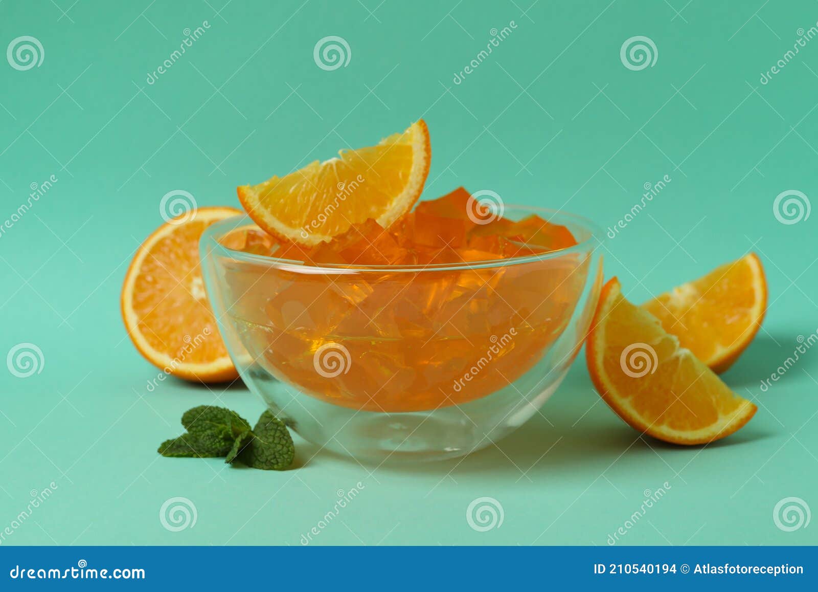Bowl of Orange Jelly on Mint Background Stock Photo Image of summer