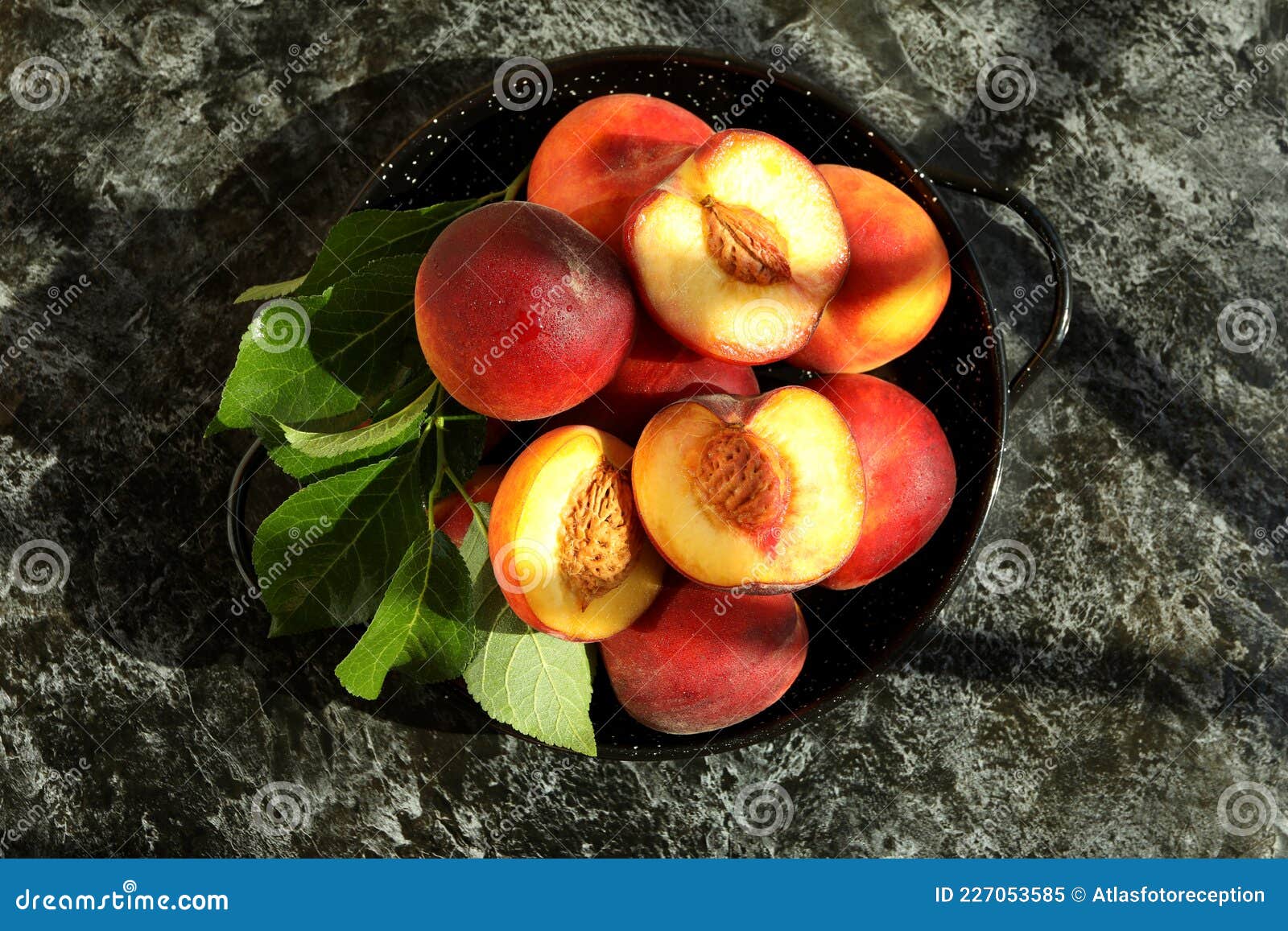 Bowl with Peach Fruits on Black Smokey Table Stock Image Image of