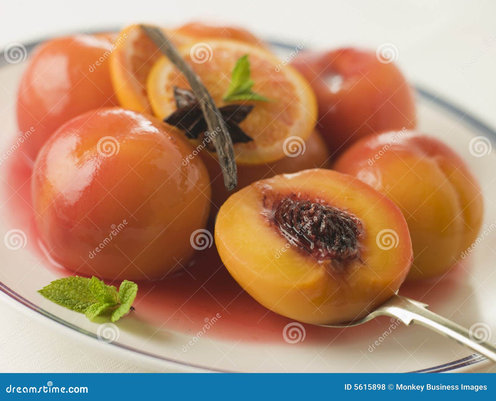Bowl of Peaches Poached in Sauternes Wine Stock Photo Image of