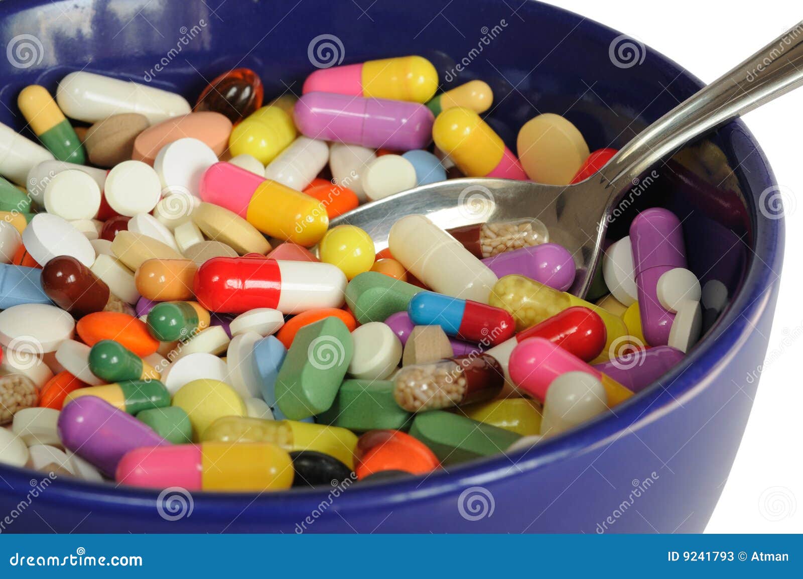 Bowl with Pills stock image. Image of isolated, spoon 9241793