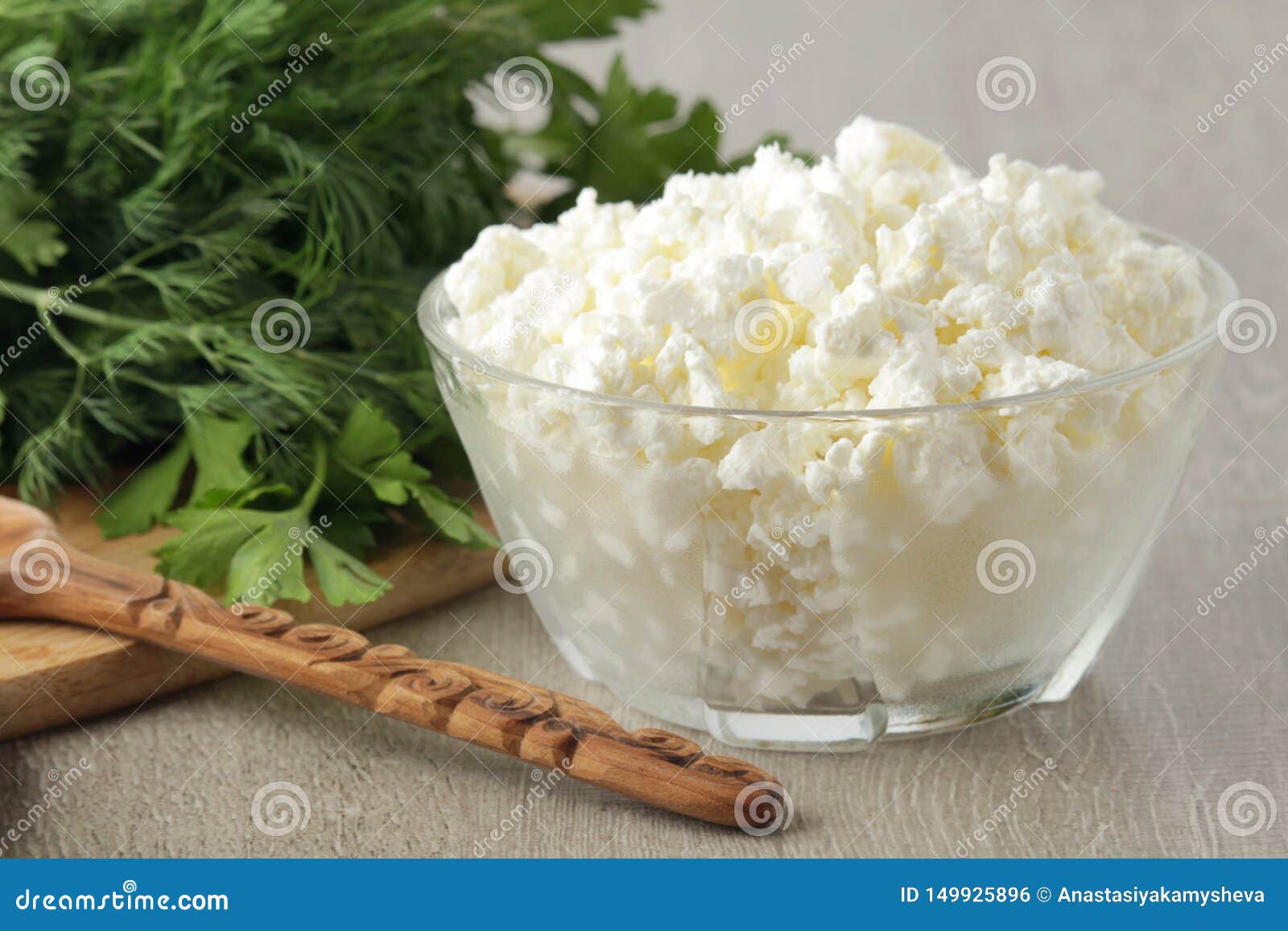 A Bowl With Plain Russian Cottage Cheese Called Tvorog Stock Photo