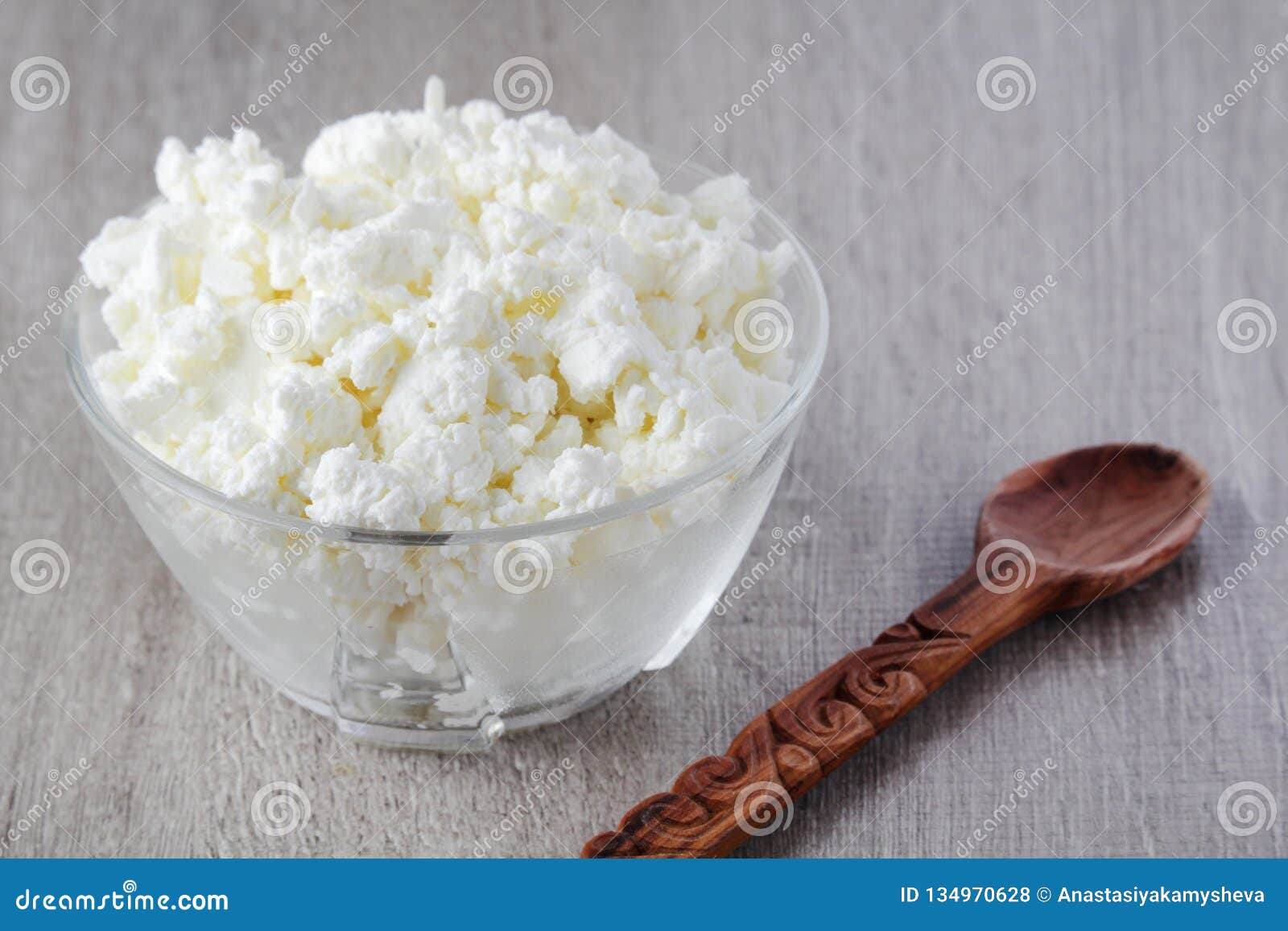 A Bowl With Plain Russian Cottage Cheese Called Tvorog Stock Photo
