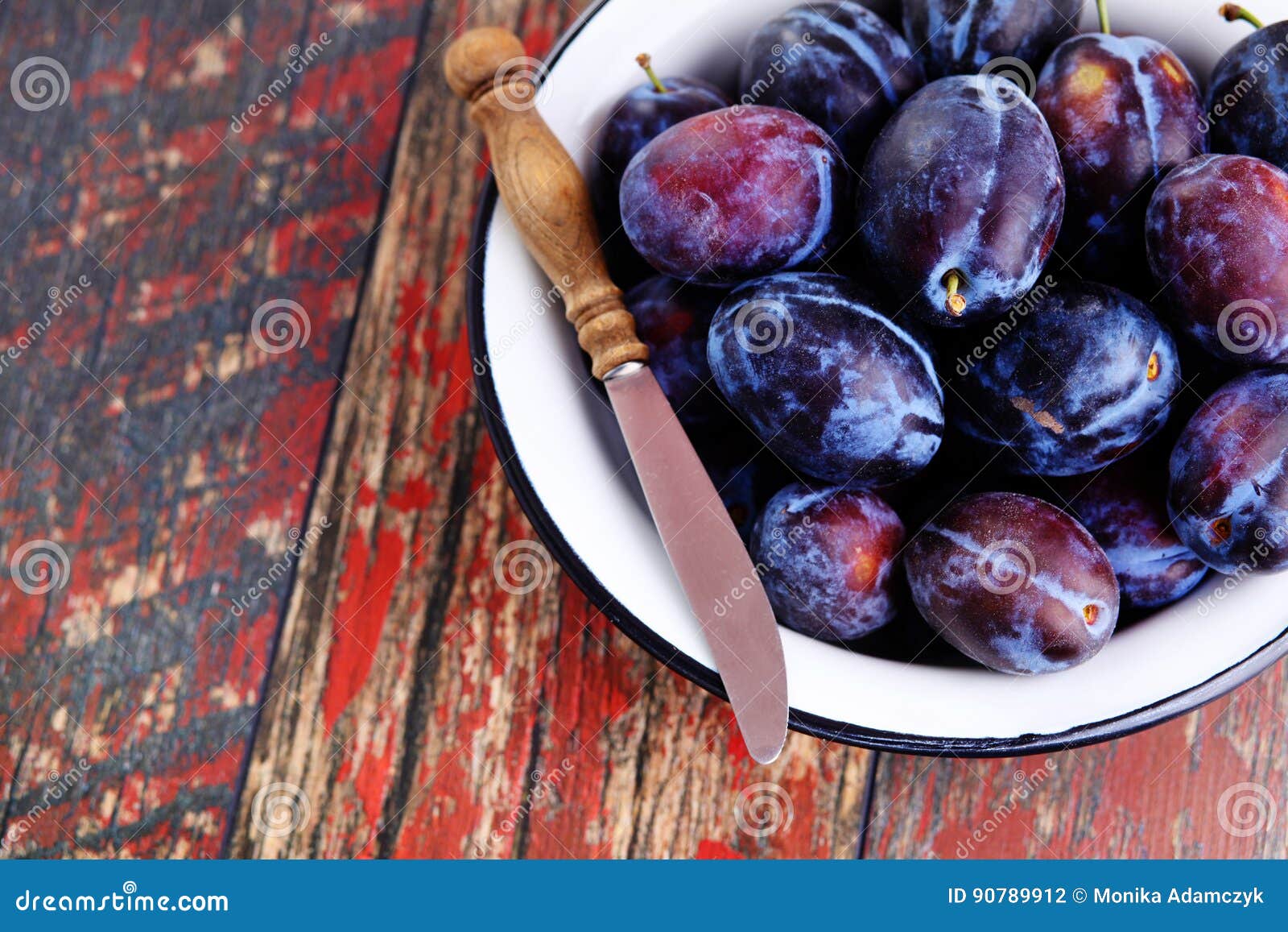 Bowl of plums stock photo. Image of fruit, food, knife 90789912