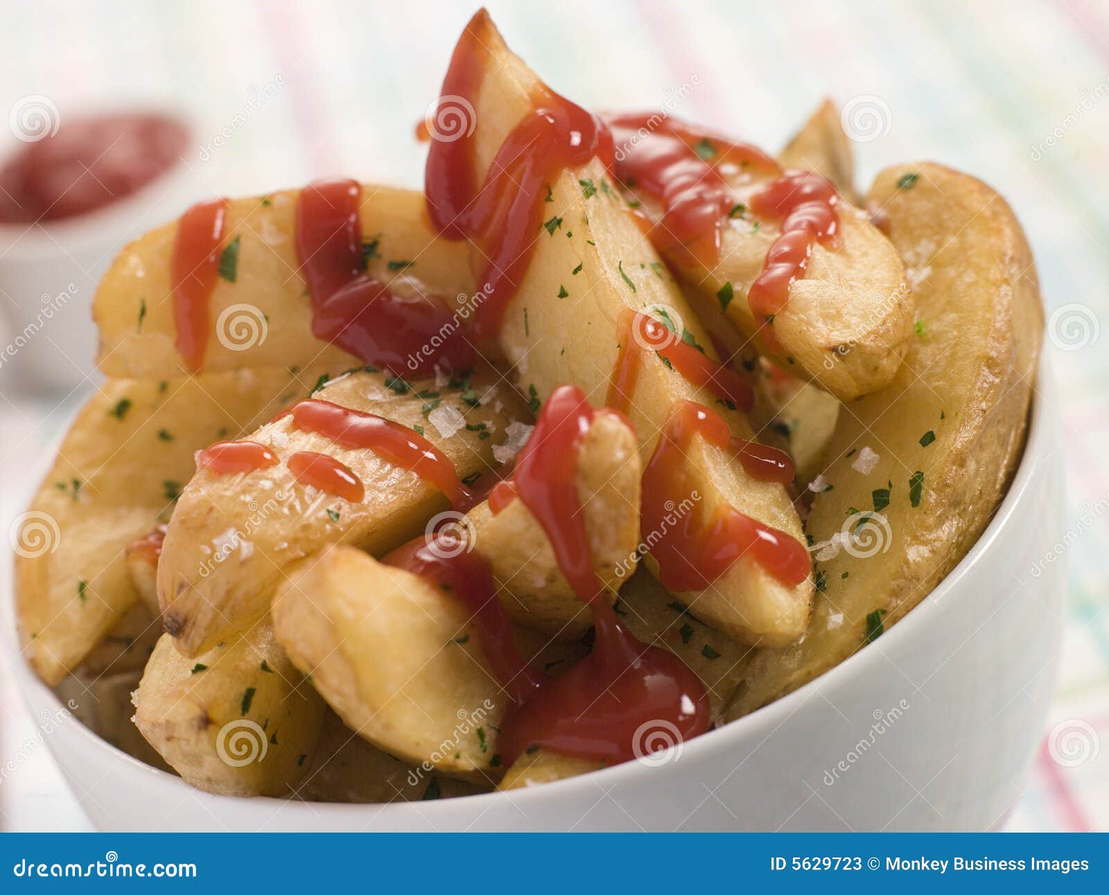 Bowl of Potato Wedges and Tomato Ketchup Stock Image Image of cooking