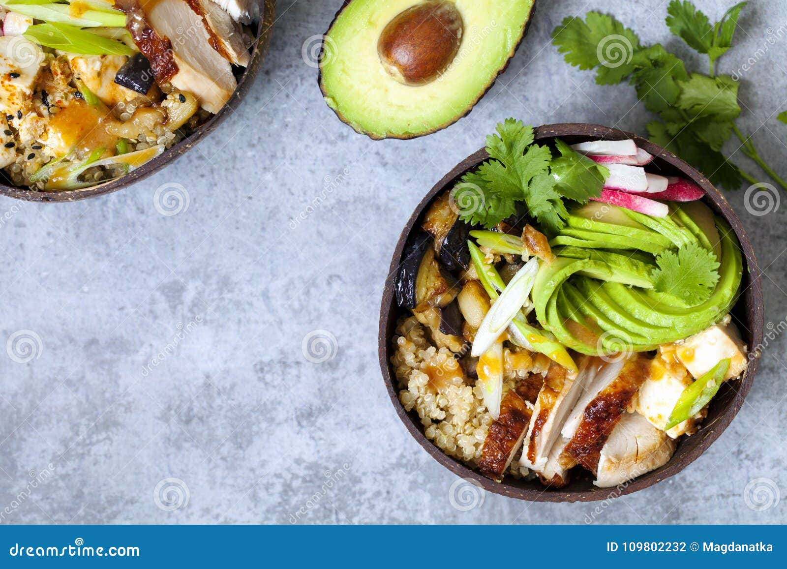Bowl with Quinoa, Roast Chicken and Avocado Stock Photo - Image of