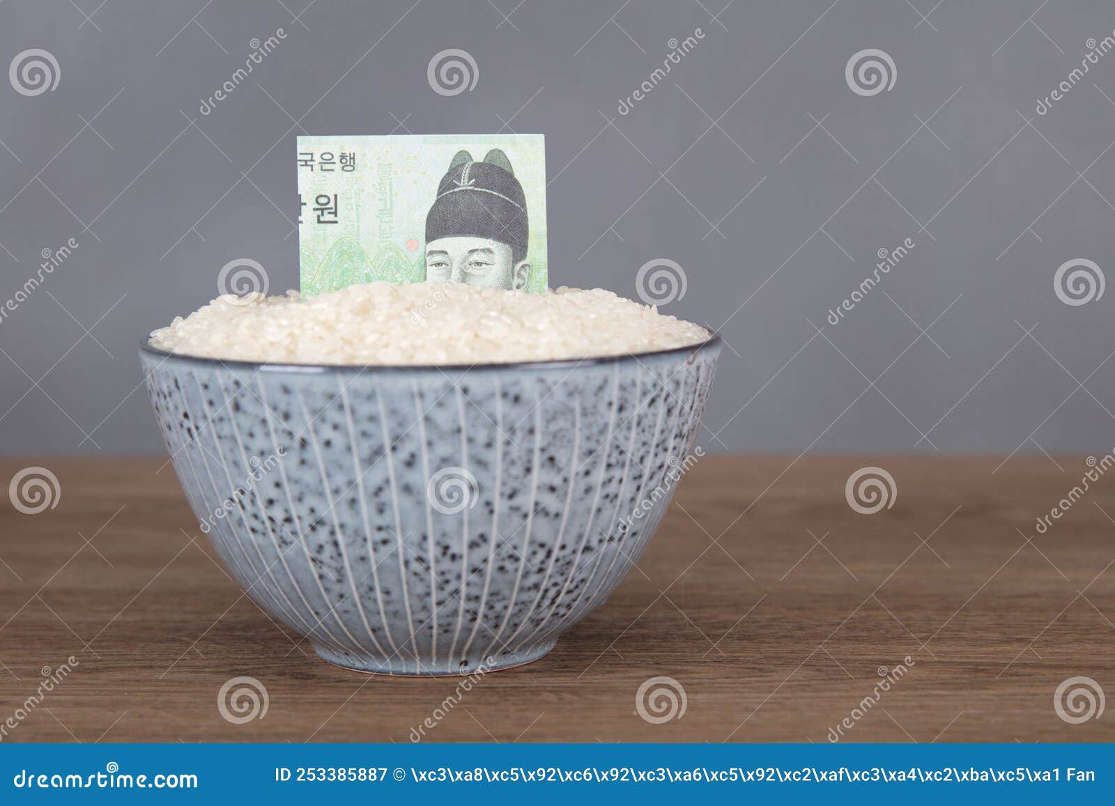 A Bowl of Rice and Won Notes Stock Image Image of currency, ingredients 253385887