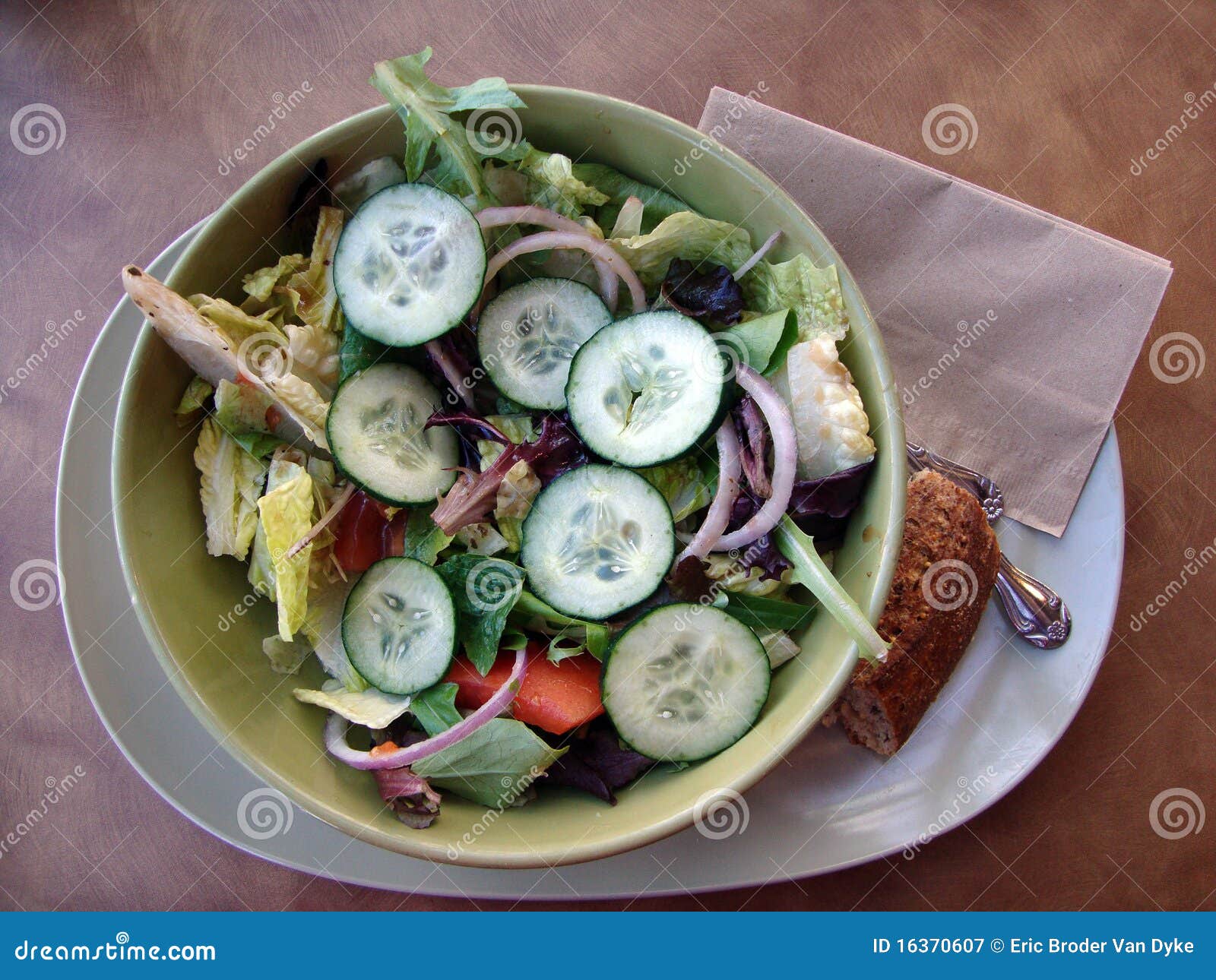 Bowl of Salad and Bread on Plate Stock Image Image of green