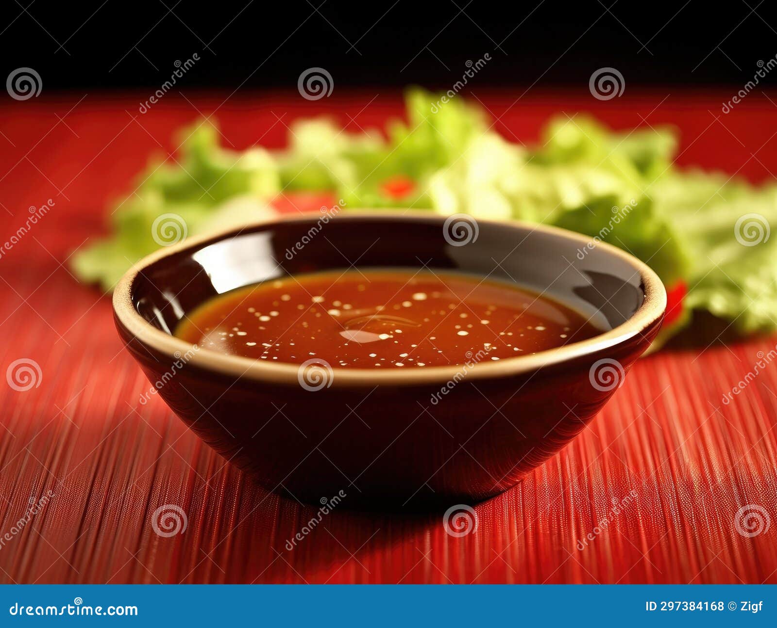 Bowl of Sauce Sits on a Table Next To a Salad Stock Illustration