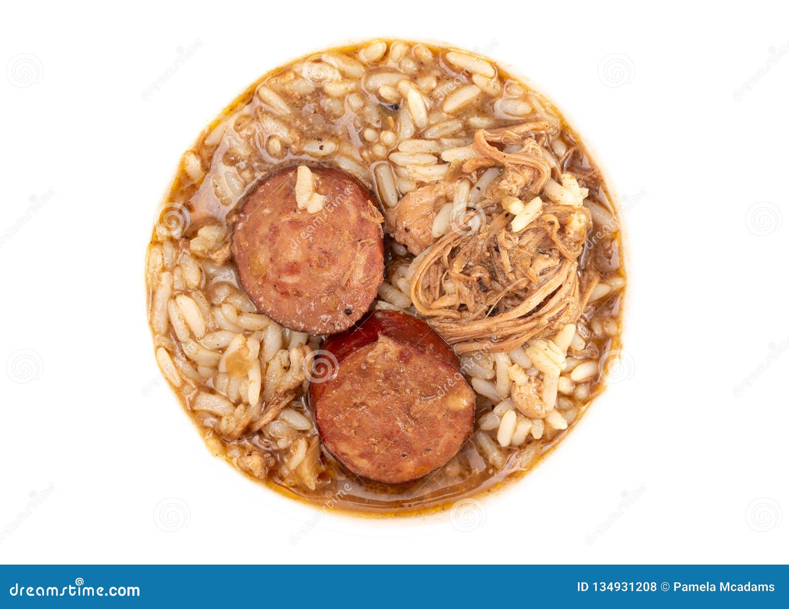 Bowl of Sausage and Chicken Gumbo with Rice Stock Photo - Image of ...