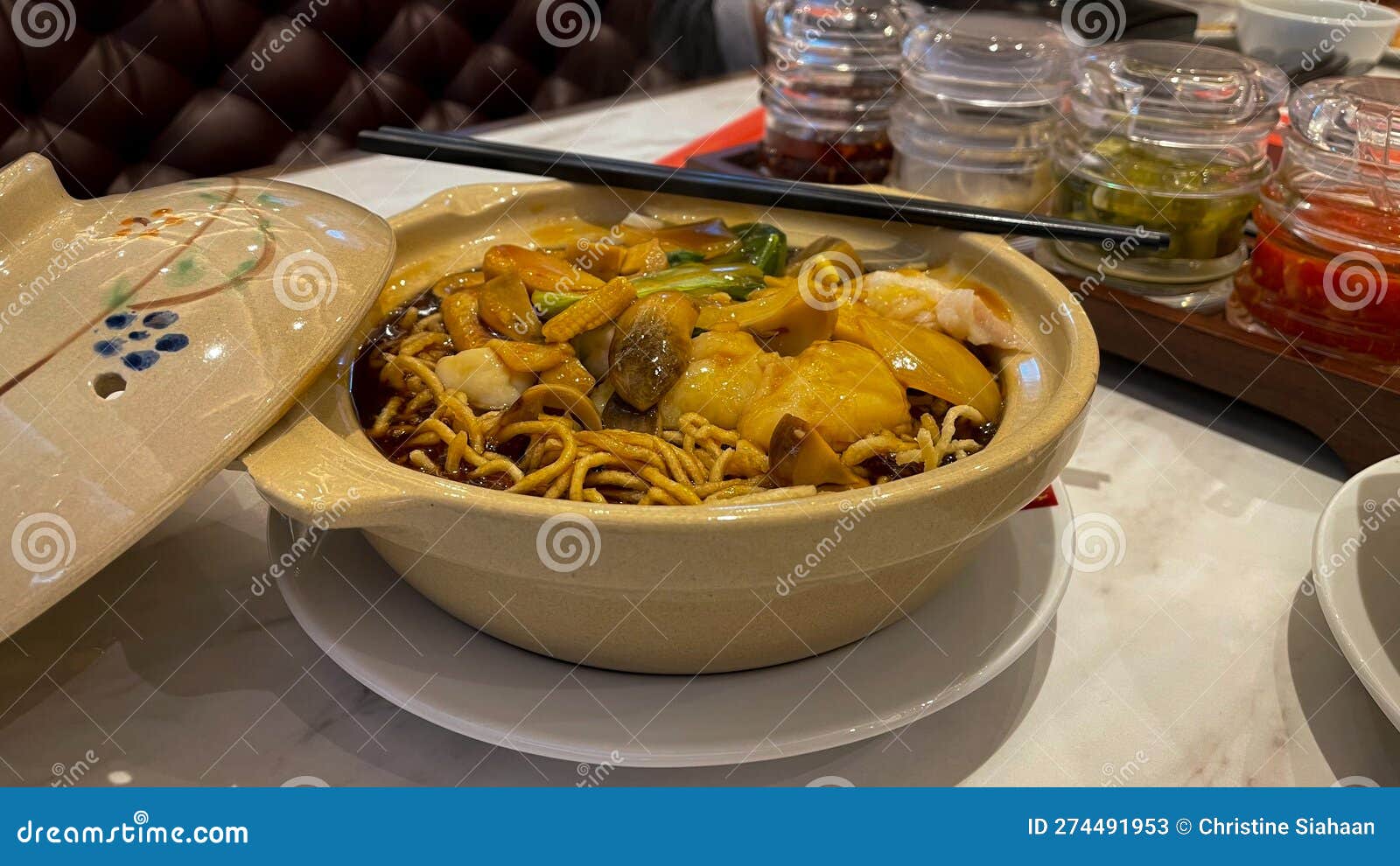 A Bowl of Seafood Noodle, Served on a Clay Pot Stock Image Image of dish, produce 274491953