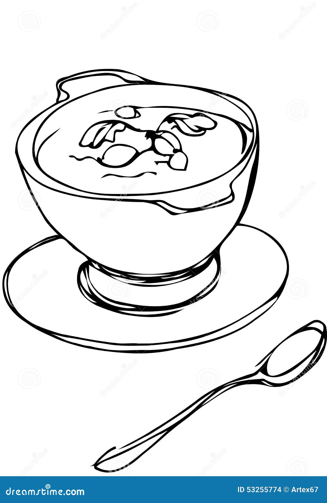 Pot of hot soup pot of hot soup with pepper garlic herbs and spoon hand  drawn on white background soup with pepper  CanStock