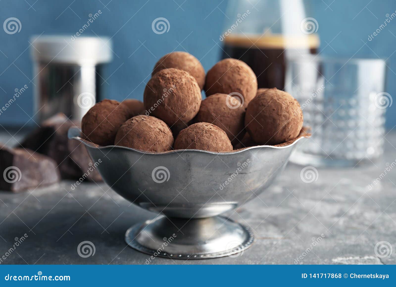 Bowl with Tasty Chocolate Truffles Stock Photo Image of powder