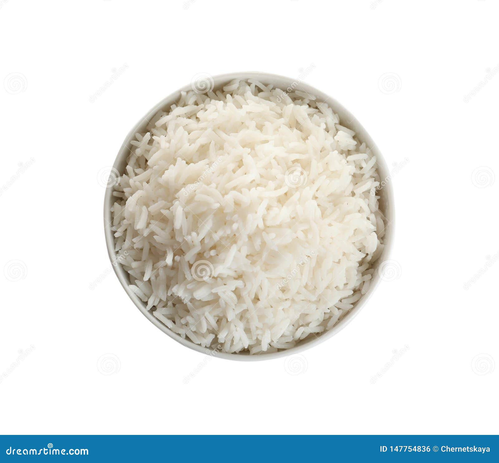 Bowl of Tasty Cooked Rice on White Background Stock Photo - Image of