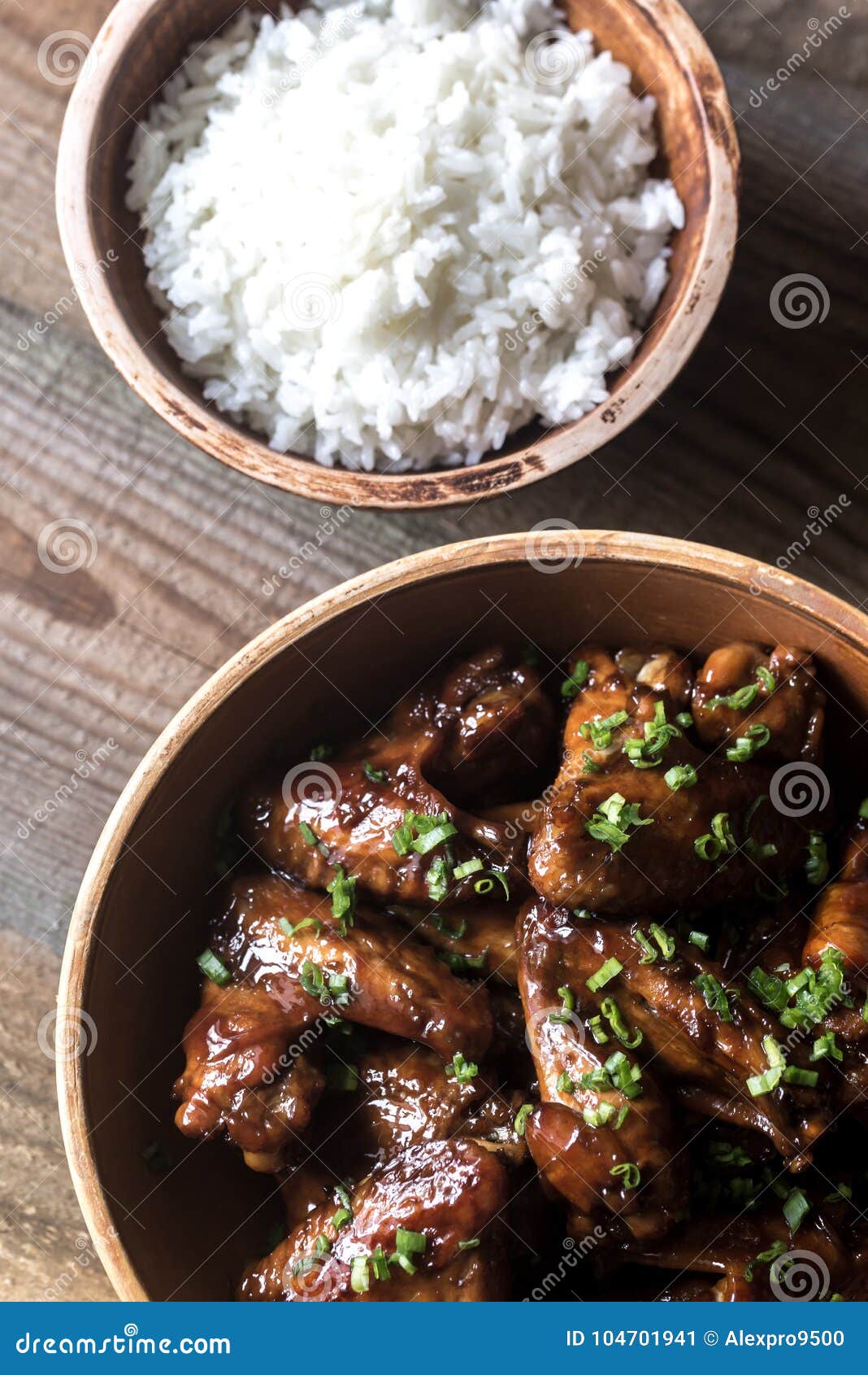 Bowl of Teriyaki Chicken Wings with Rice Stock Image Image of cuisine