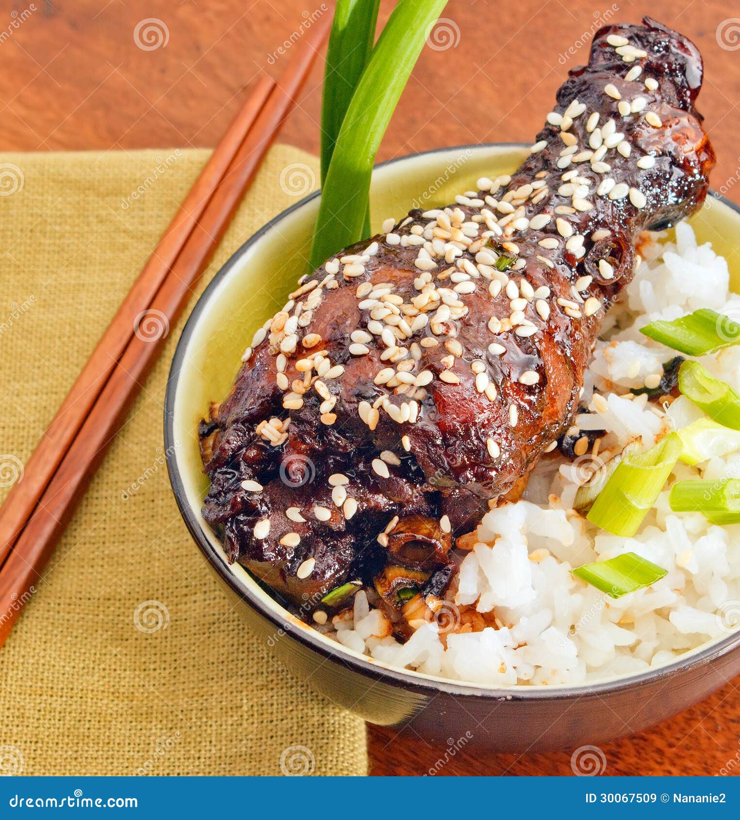 Bowl of Teriyaki and Sesame Chicken on White Rice Stock Image Image